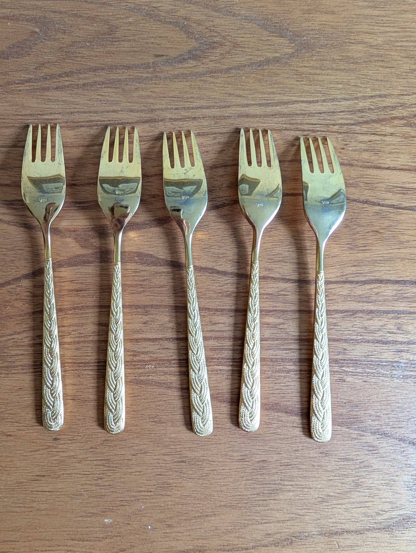 Set of Five Alexia Present VIP Gold Plated Salad Forks