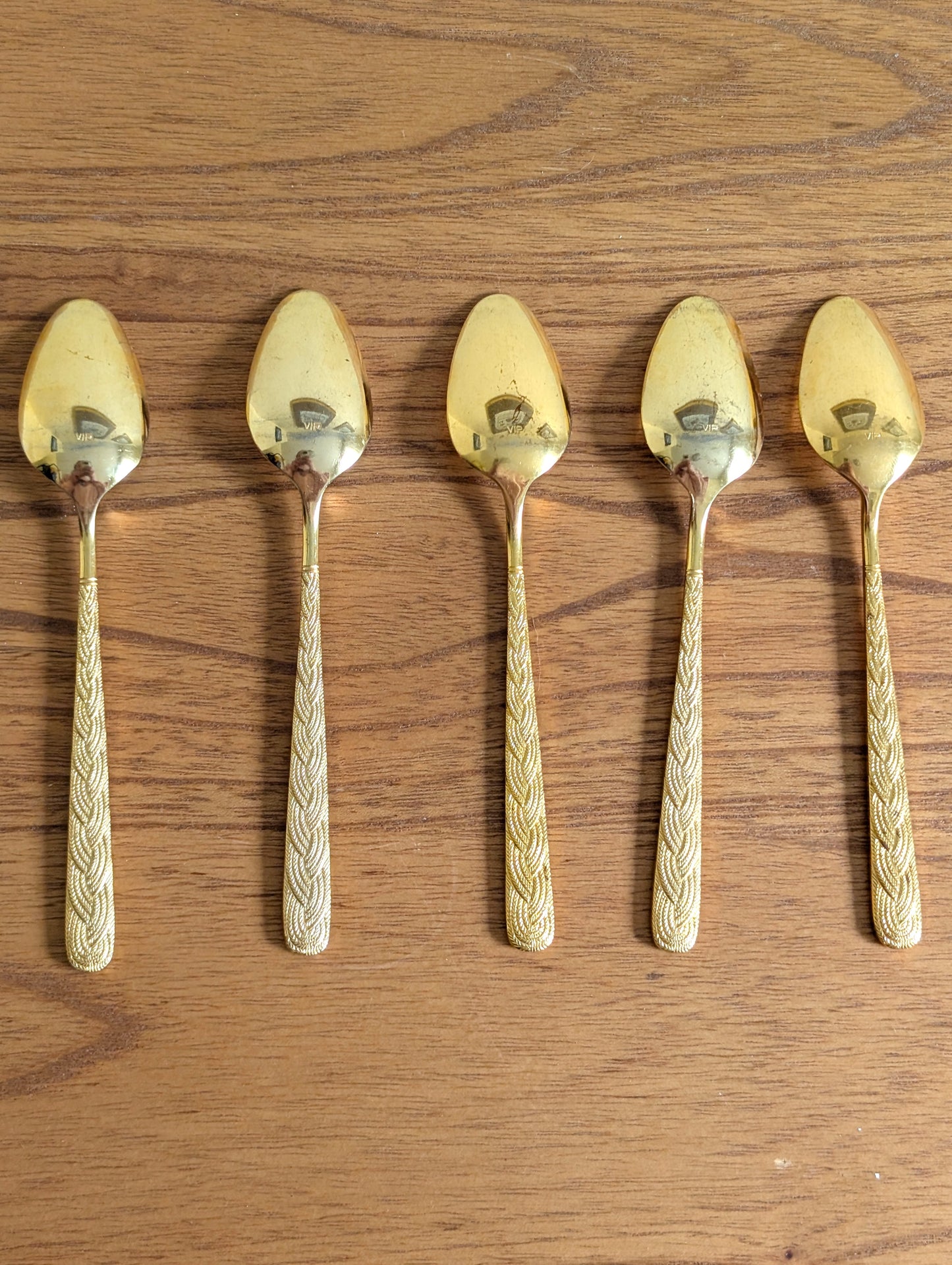 Set of Five Alexia Present VIP Gold Plated Table Spoons