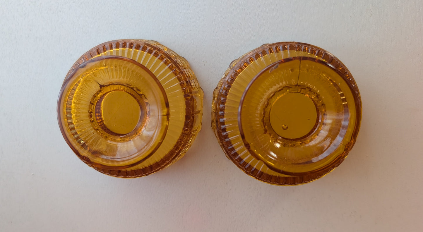 Pair of Three Panel Amber Small 4" Bowls Richards & Hartley Glass Early American