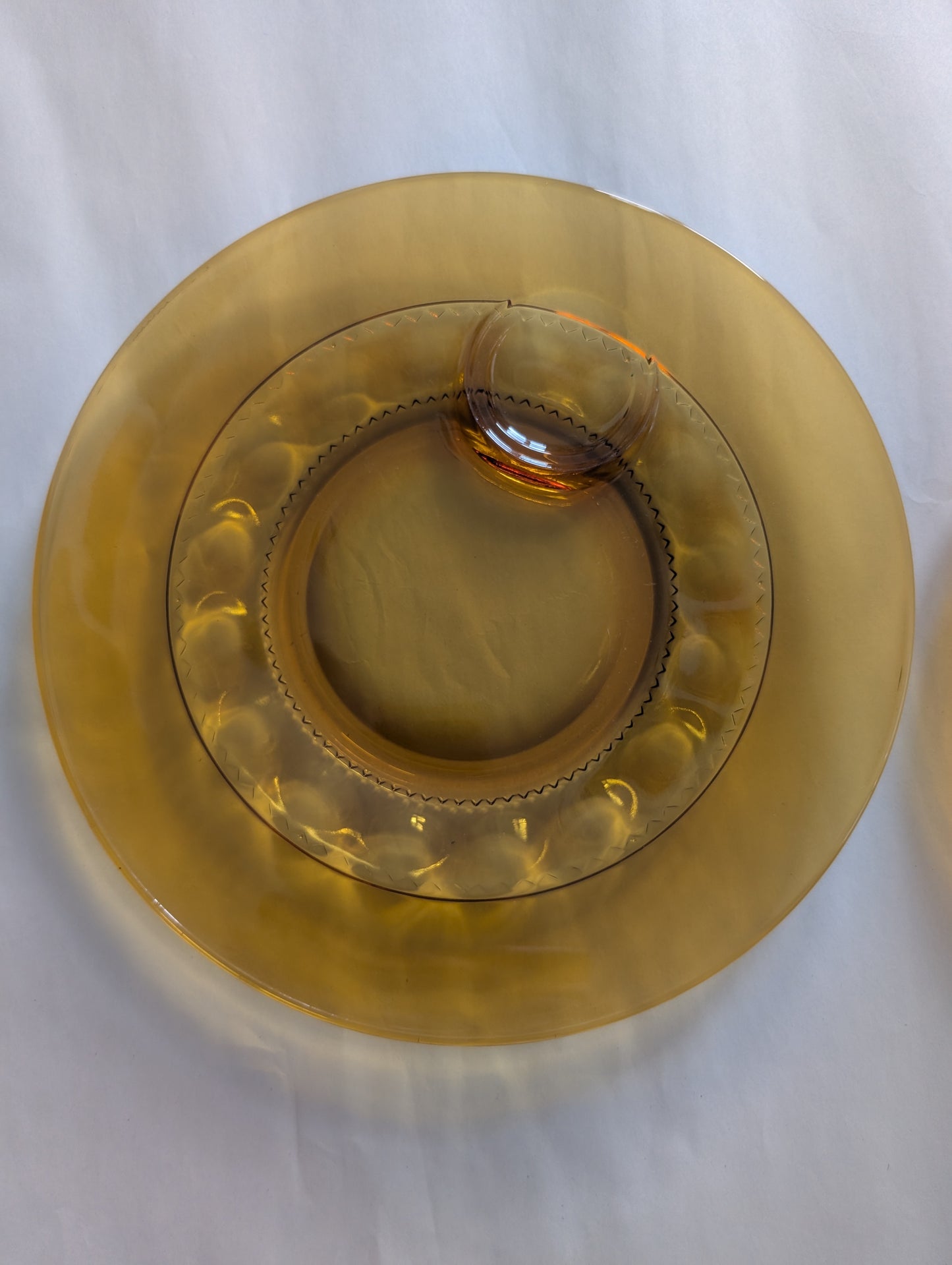 Pair of Amber Dubonnet or Kings Crown Thumb Print Plates with Dipping Tray from 1960s