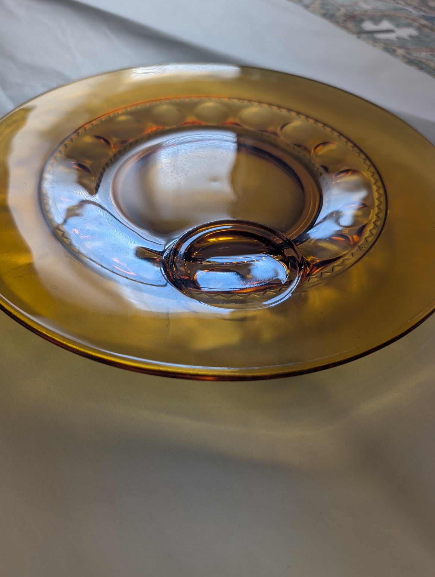 Pair of Amber Dubonnet or Kings Crown Thumb Print Plates with Dipping Tray from 1960s