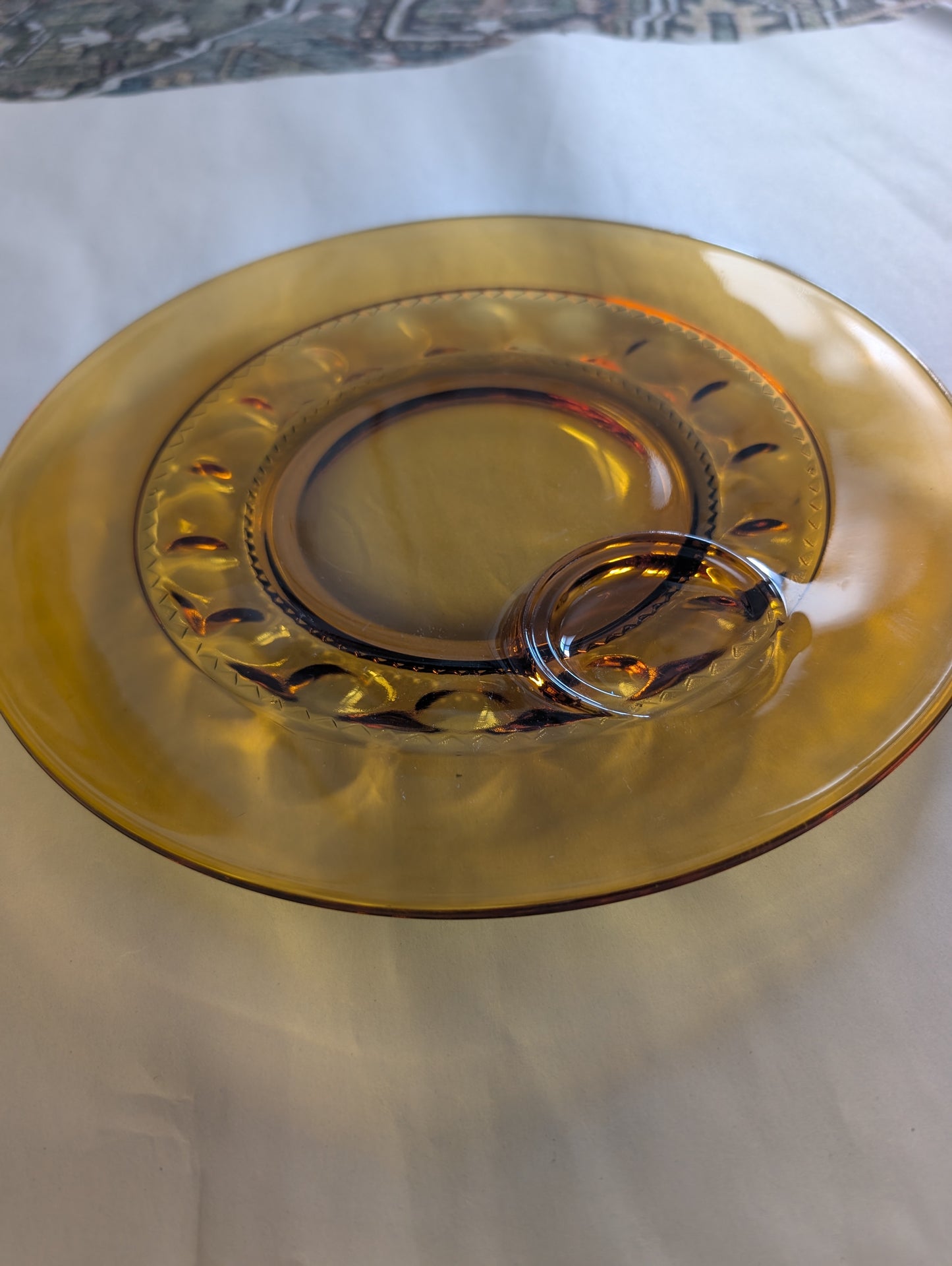 Pair of Amber Dubonnet or Kings Crown Thumb Print Plates with Dipping Tray from 1960s
