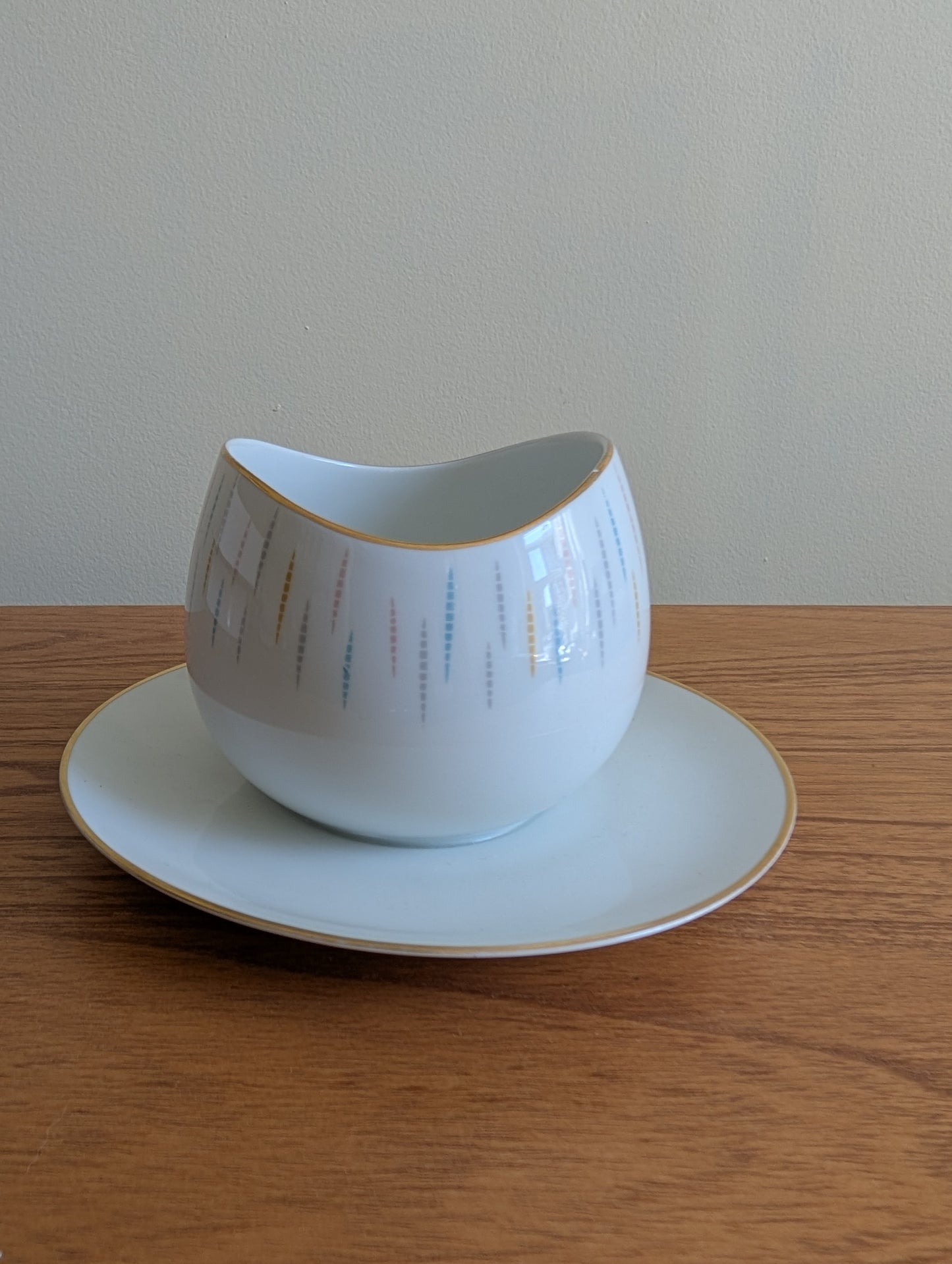 MCM Atomic Platter and Gravy Bowl with Gold Rims