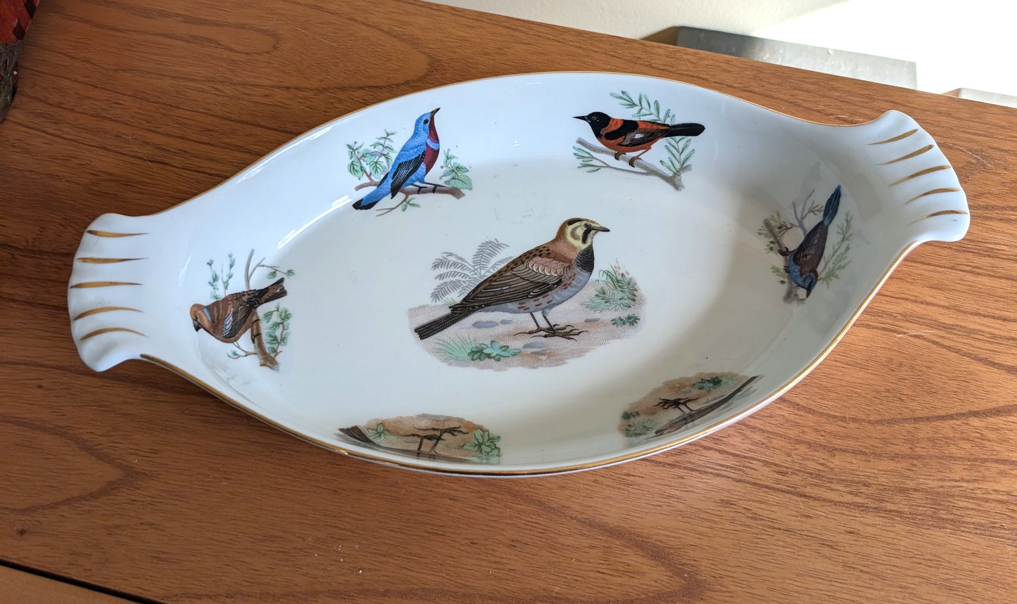 Vintage Louis Lourioux Le Faune Birds Soufflé Casserole Dish Fire Proof Porcelain