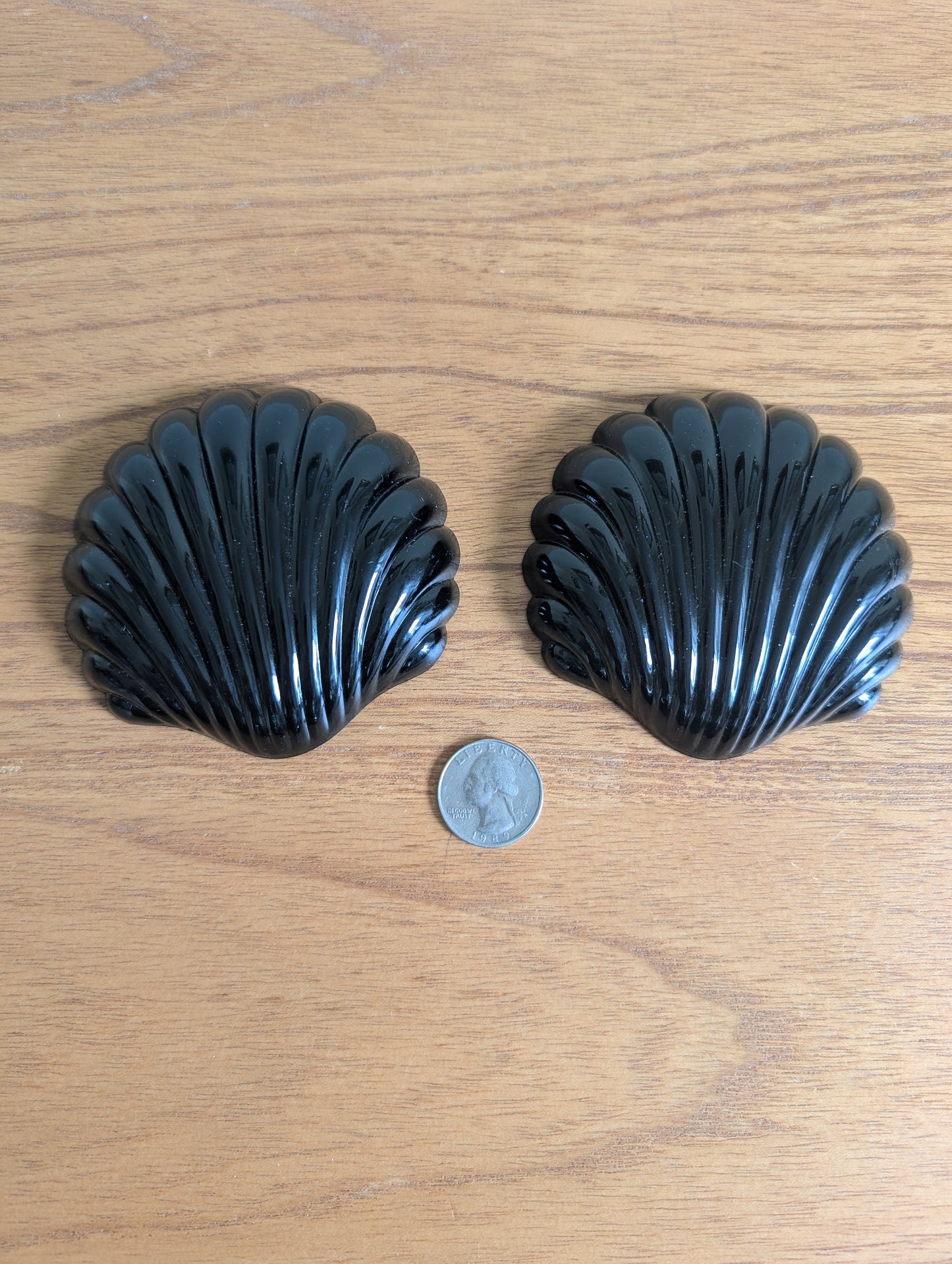 Pair of Black Glass Sea Shells