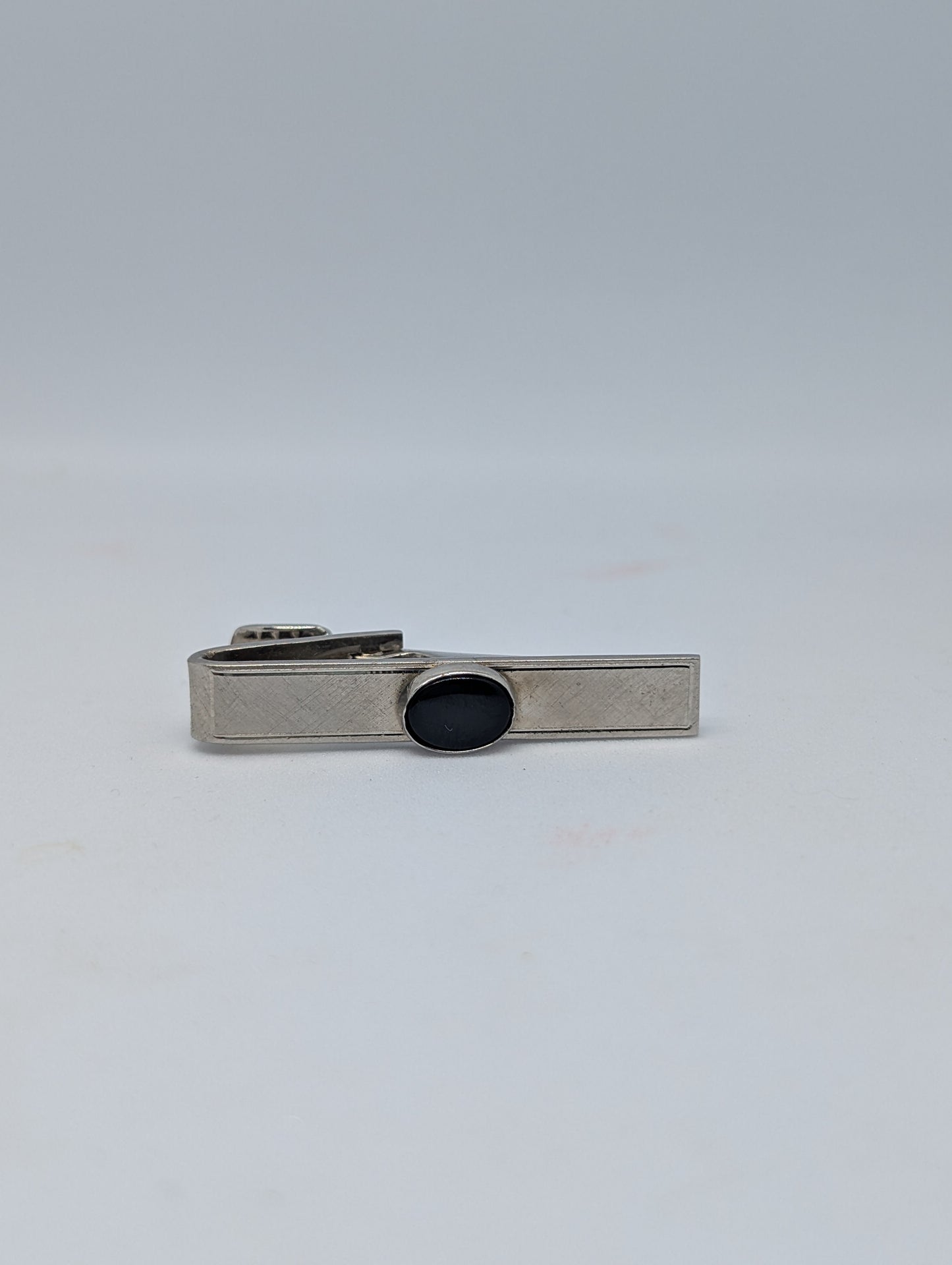 Silver Tone Tie Clip with Black Stone