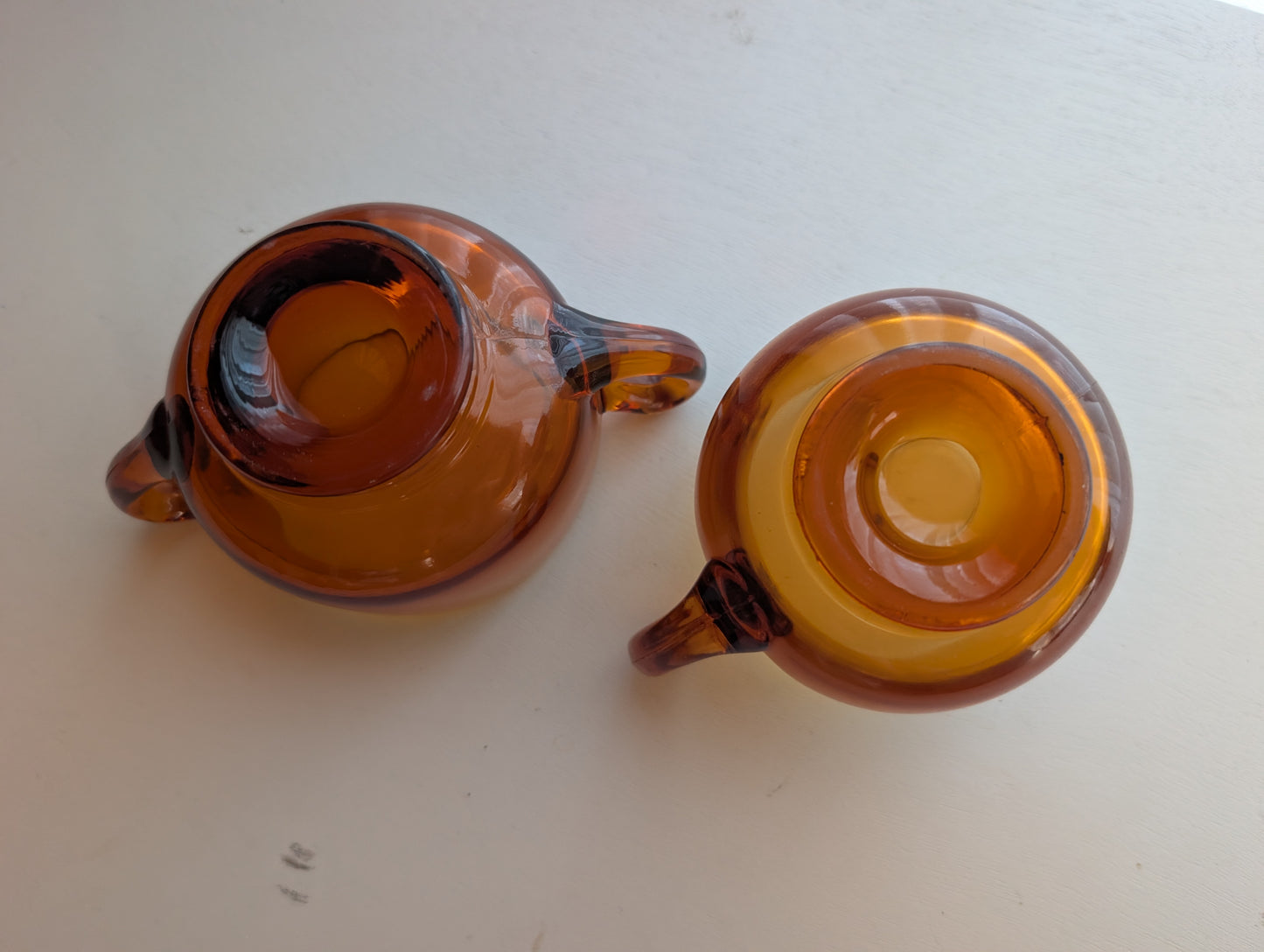 Vintage 1950s Cambridge Amber Glass Creamer & Sugar Bowl Set