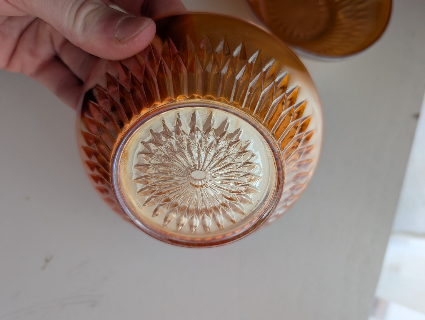 Pair of Carnival Glass 4" Small Fruit Bowls Anniversary Iridescent by Jeannette