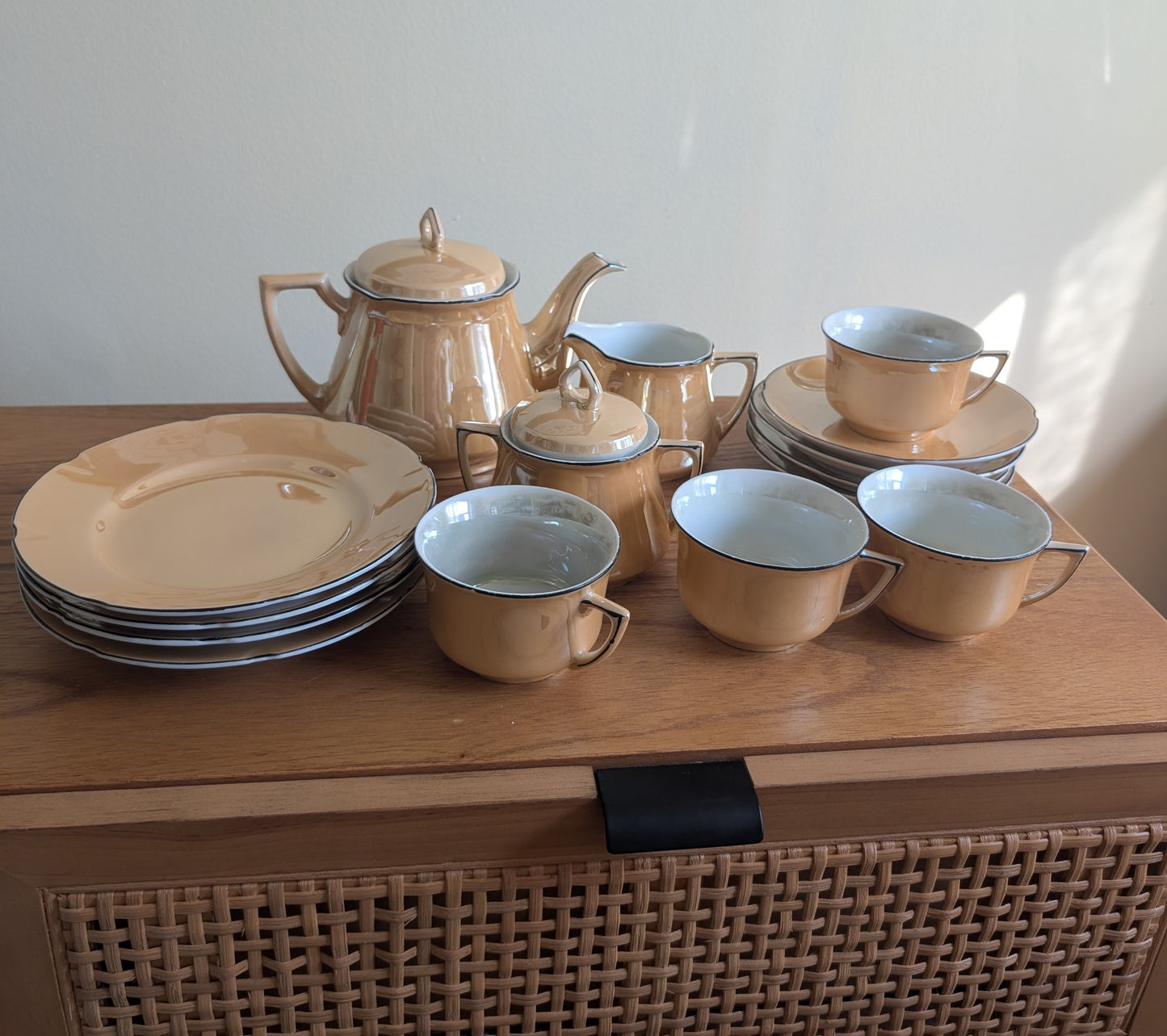Peach Lustreware Tea Set 15 Pieces service for 4
