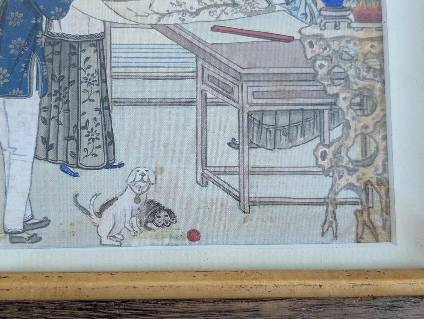 Vintage Painting of Chinese Artists and Dogs