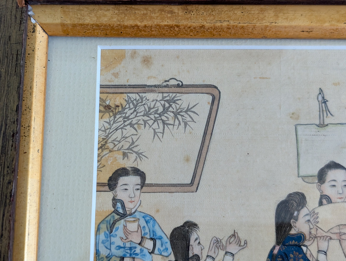 Vintage Painting of Chinese Artists and Dogs