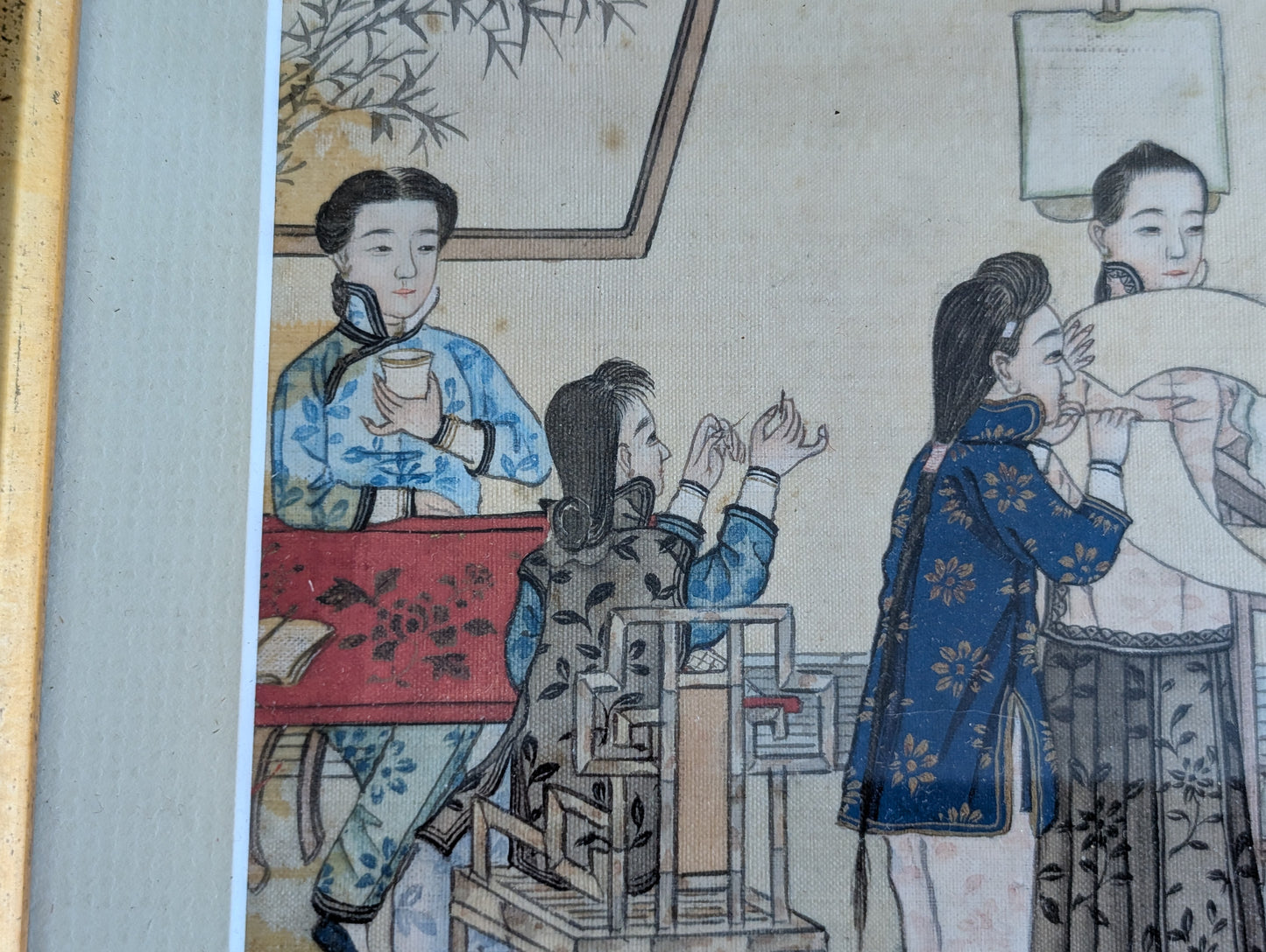 Vintage Painting of Chinese Artists and Dogs