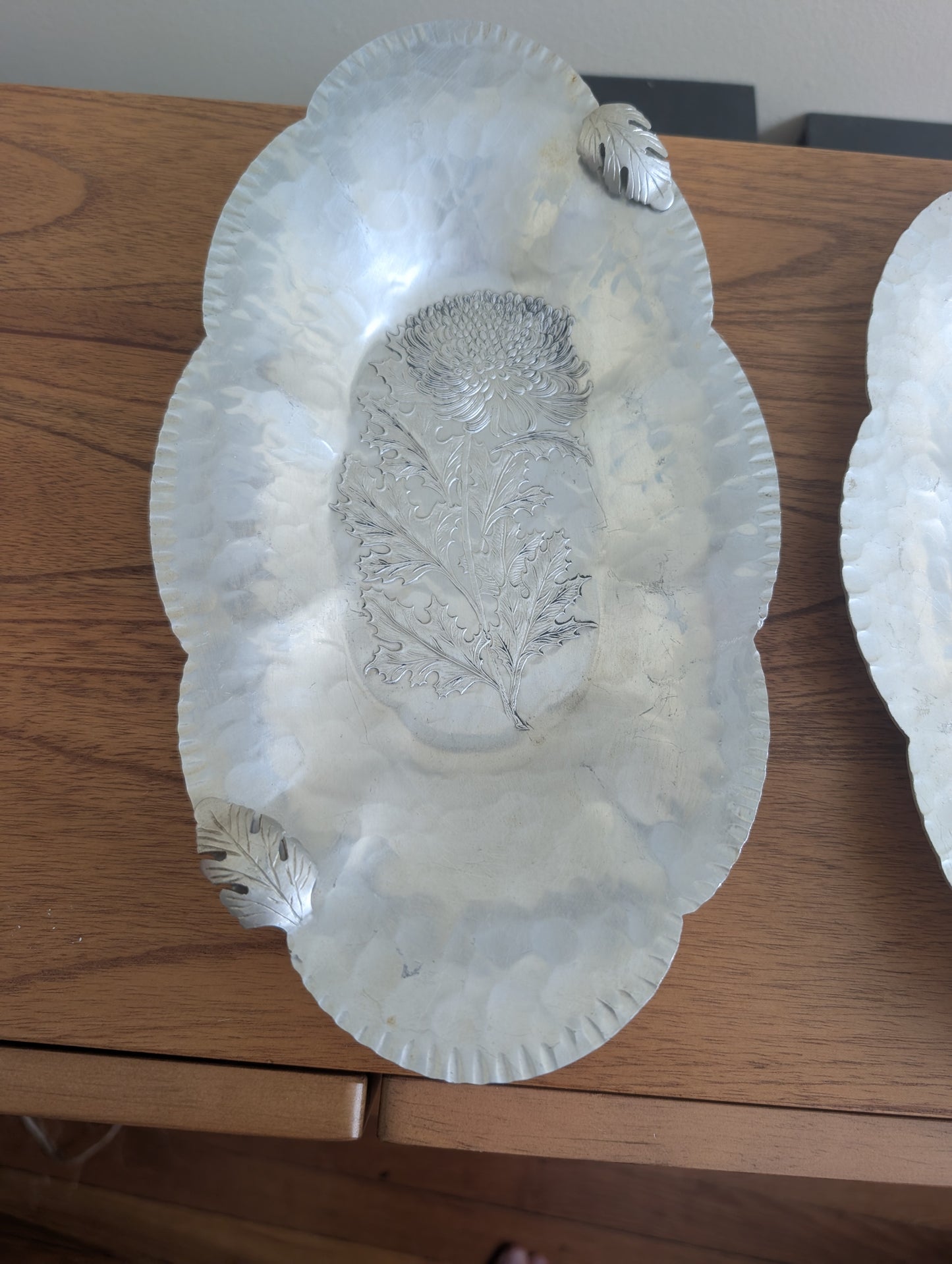 Three Hammered Aluminum Chrysanthemum Trays