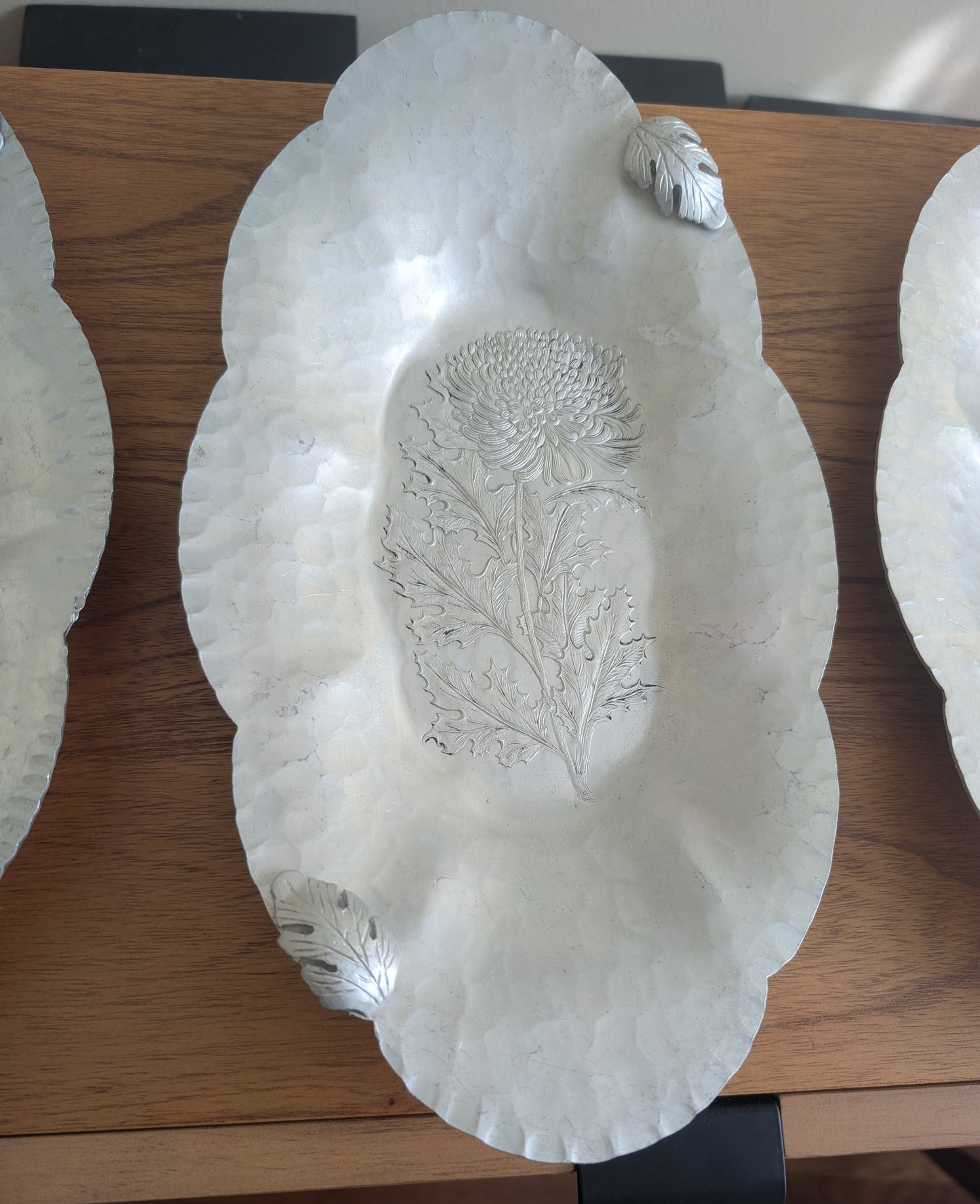 Three Hammered Aluminum Chrysanthemum Trays