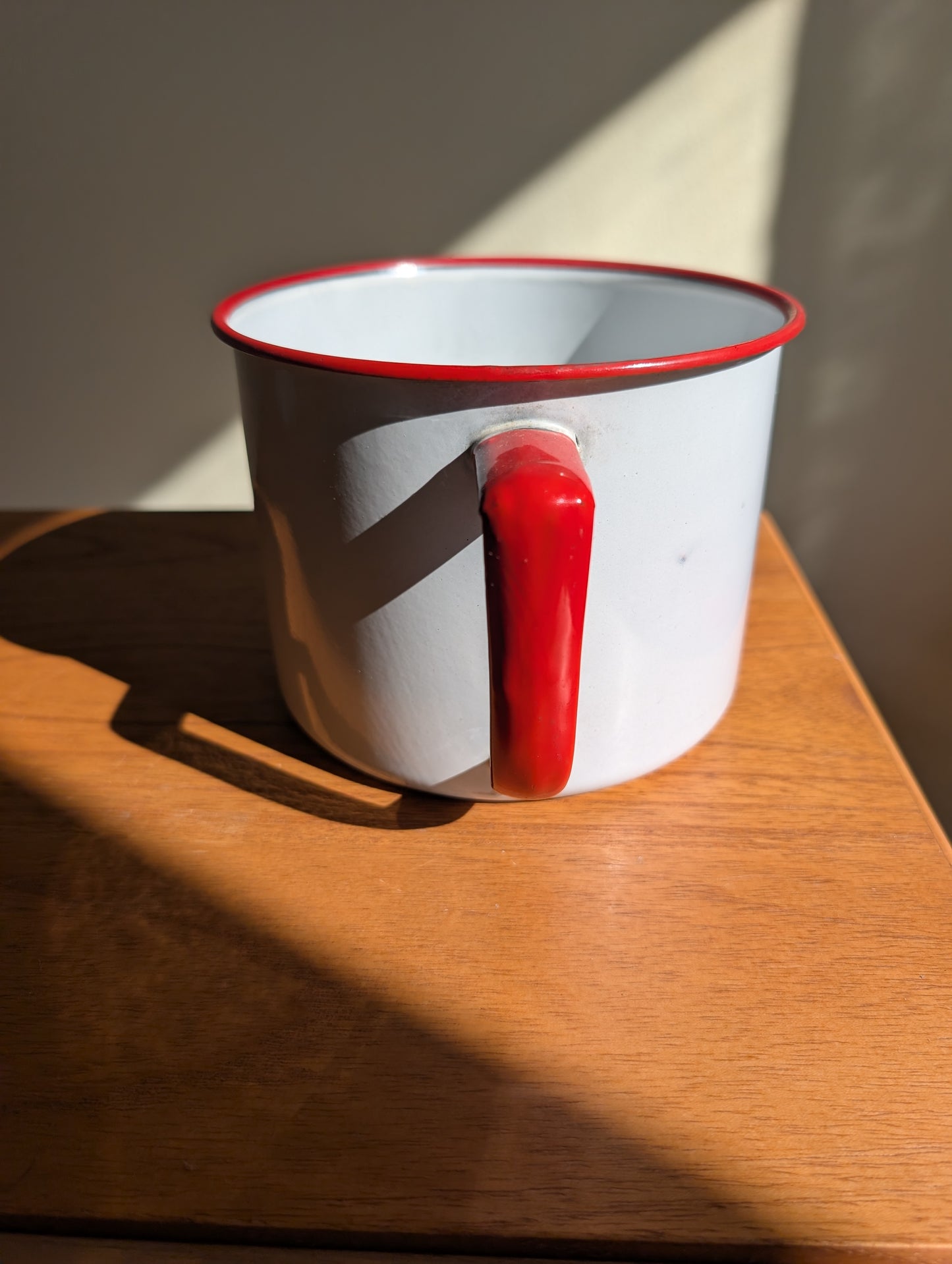 Red and White Enamel Mixing Bowl with Handel