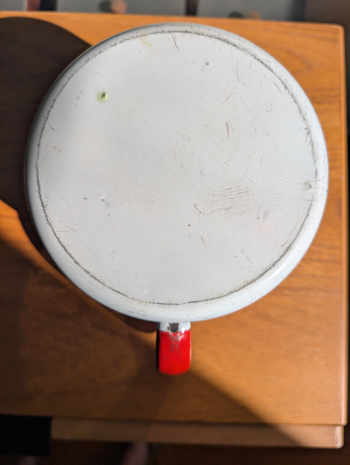 Red and White Enamel Mixing Bowl with Handel