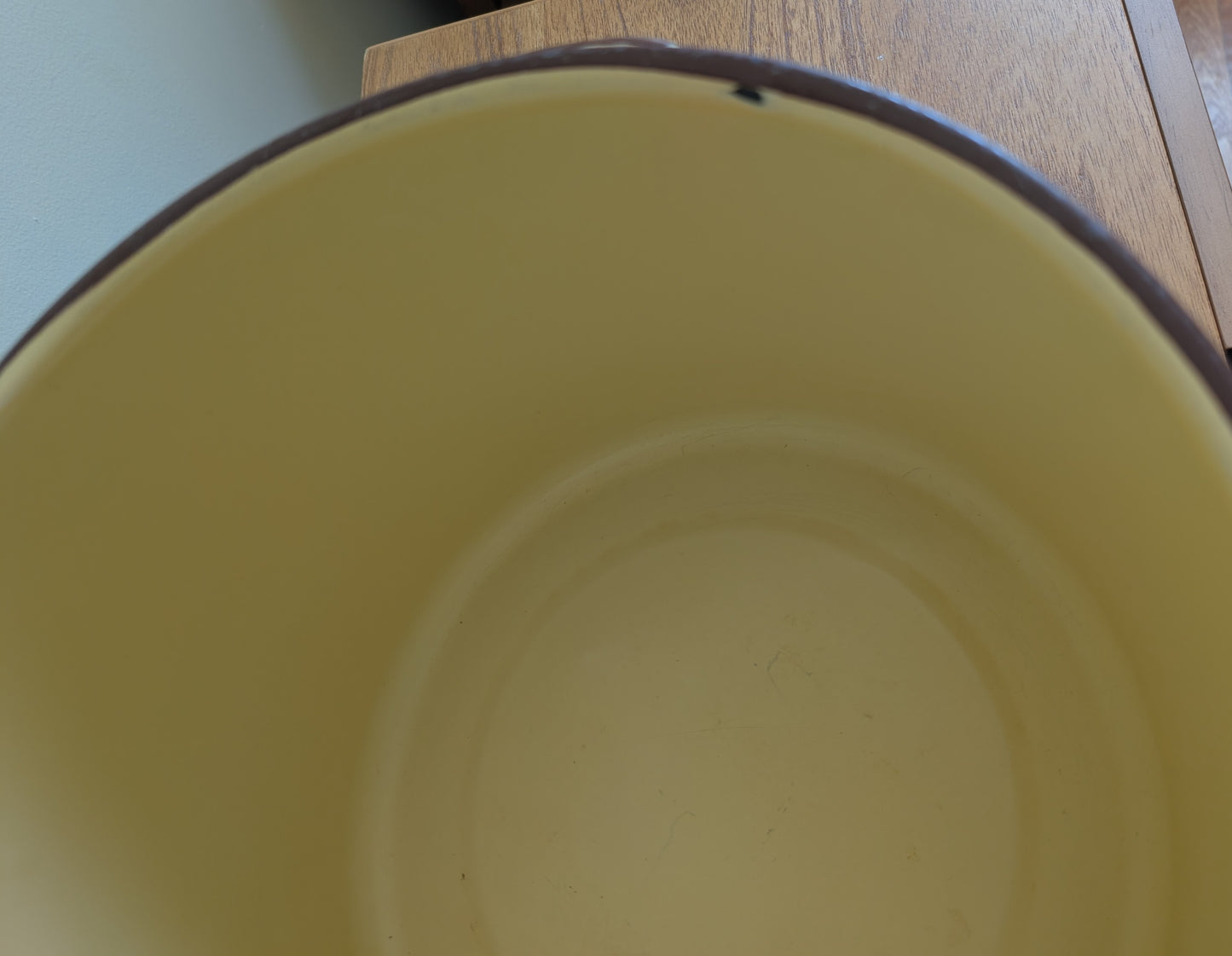 Vtg Enamelware Yellow Brown Trim Large Stock Pot w/ Lid Kitchen Decor Farmhouse
