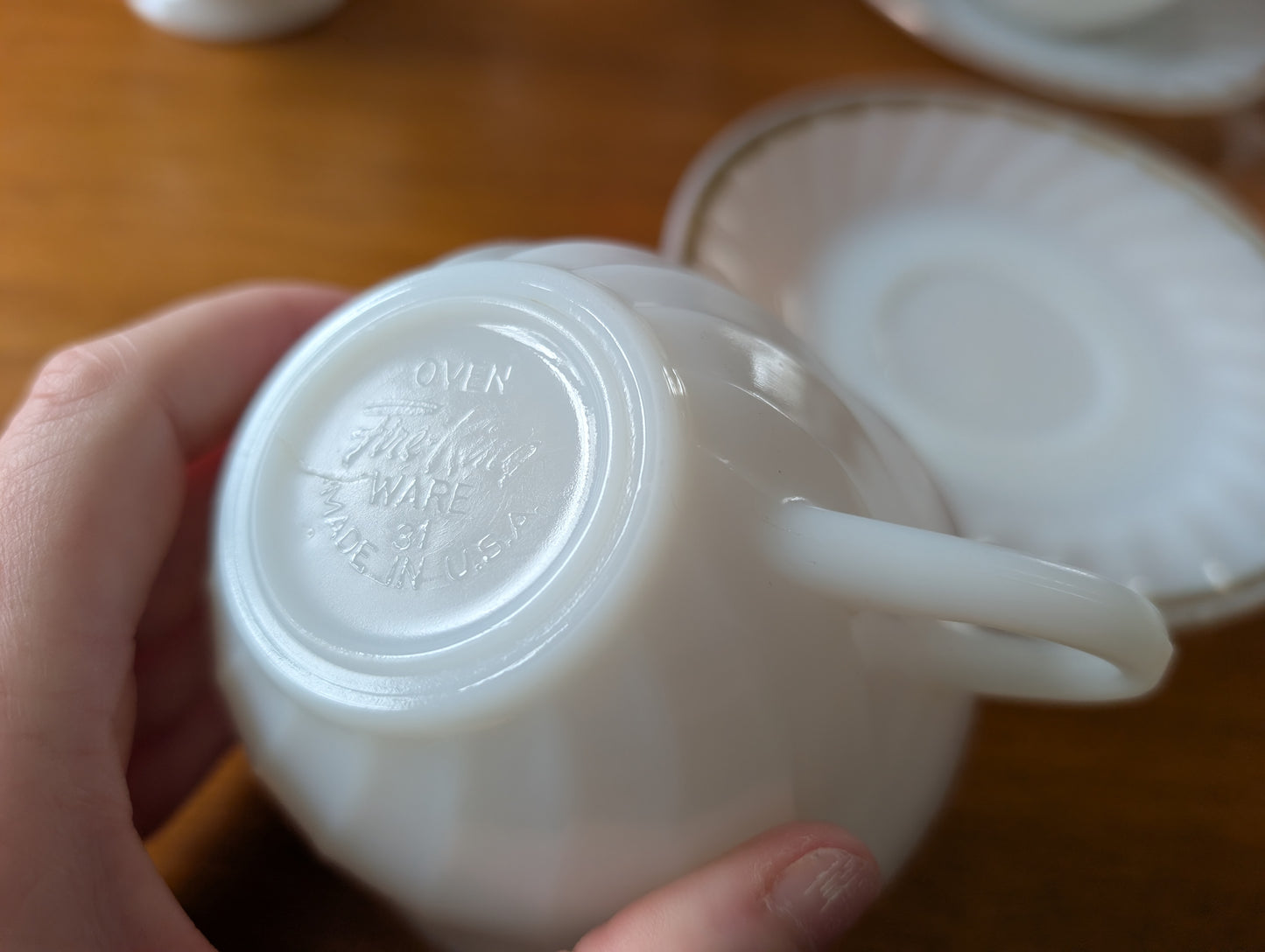 6 Anchor Hocking Fire King Tea Service Milk Glass Gold Ring Creamer Sugar Cups