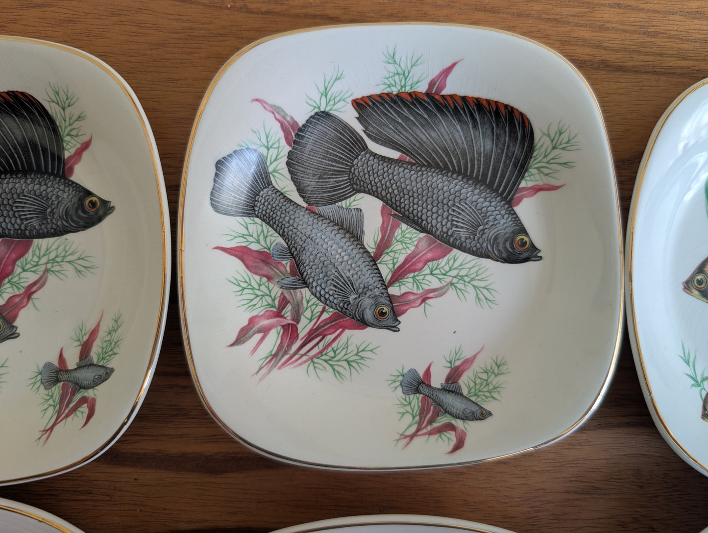 Rare Set of 8 Crown Staffordshire Fish Themed Bread Plates