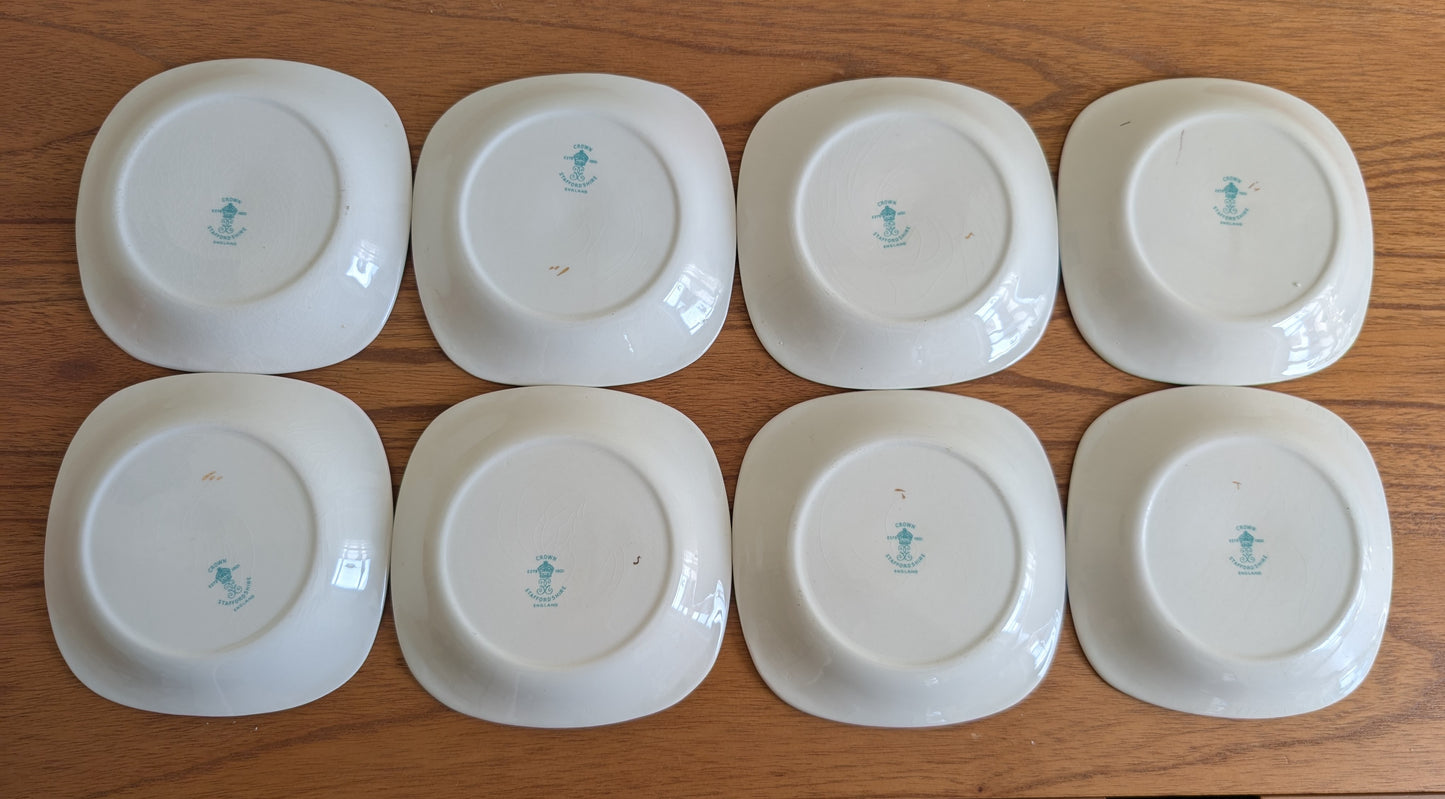 Rare Set of 8 Crown Staffordshire Fish Themed Bread Plates