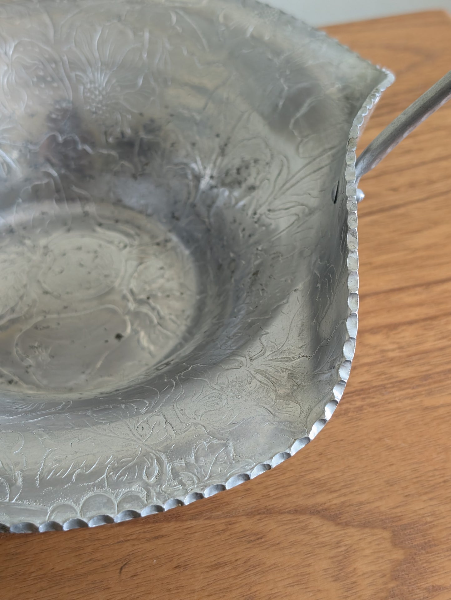 Vintage Hammered Aluminum Basket with Fruit and Floral Pattern