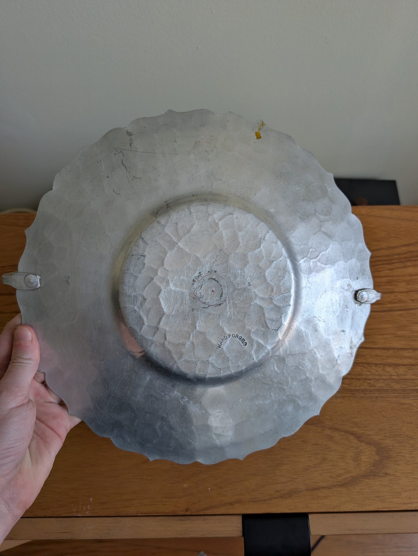 Hand Forged Hammered Aluminum Decorative Tray with Handle