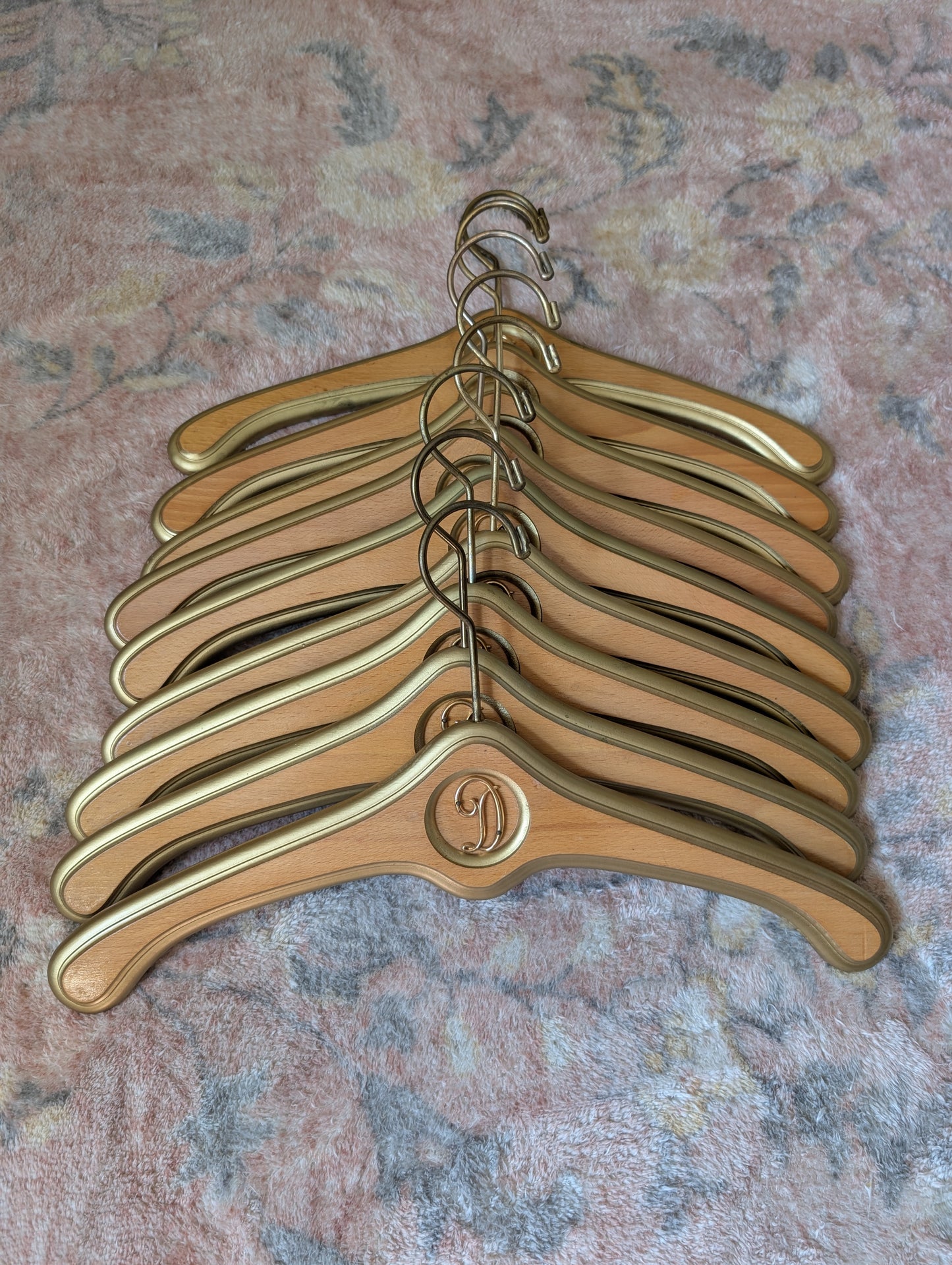 Set Of 9 Vintage Hollywood Regency Hangers Monogrammed D