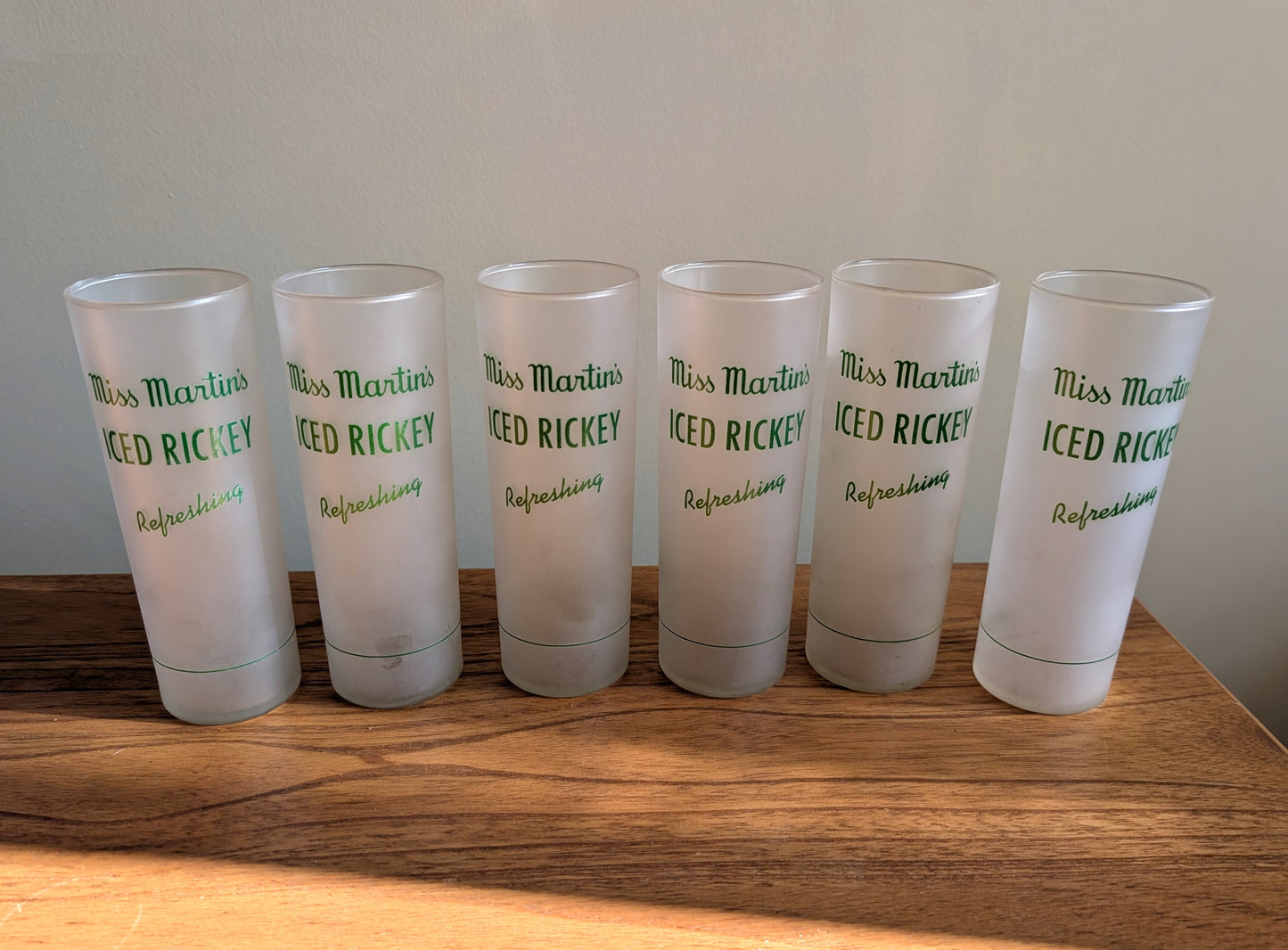 Six Gin Rickey or Iced Rickey Frosted Highball Glasses Vintage Mid Century MCM Barware
