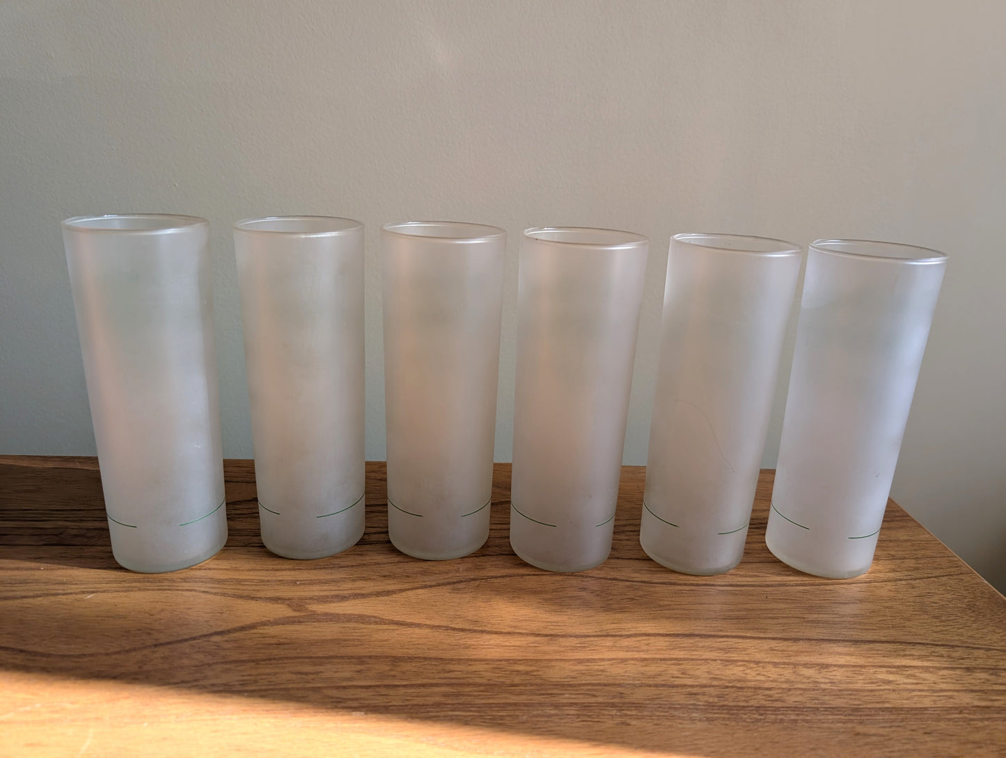 Six Gin Rickey or Iced Rickey Frosted Highball Glasses Vintage Mid Century MCM Barware