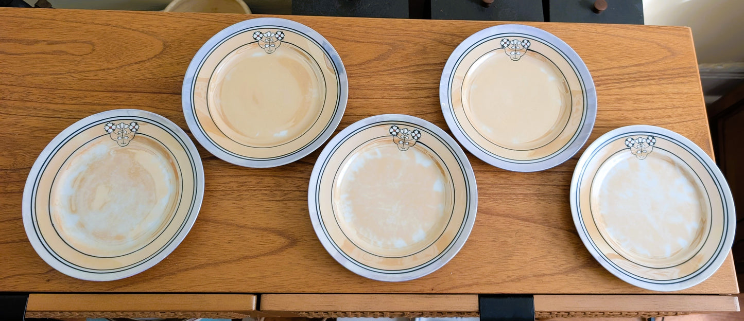 5 Art Deco Hand Painted Japanese Lusterware Salad Plates