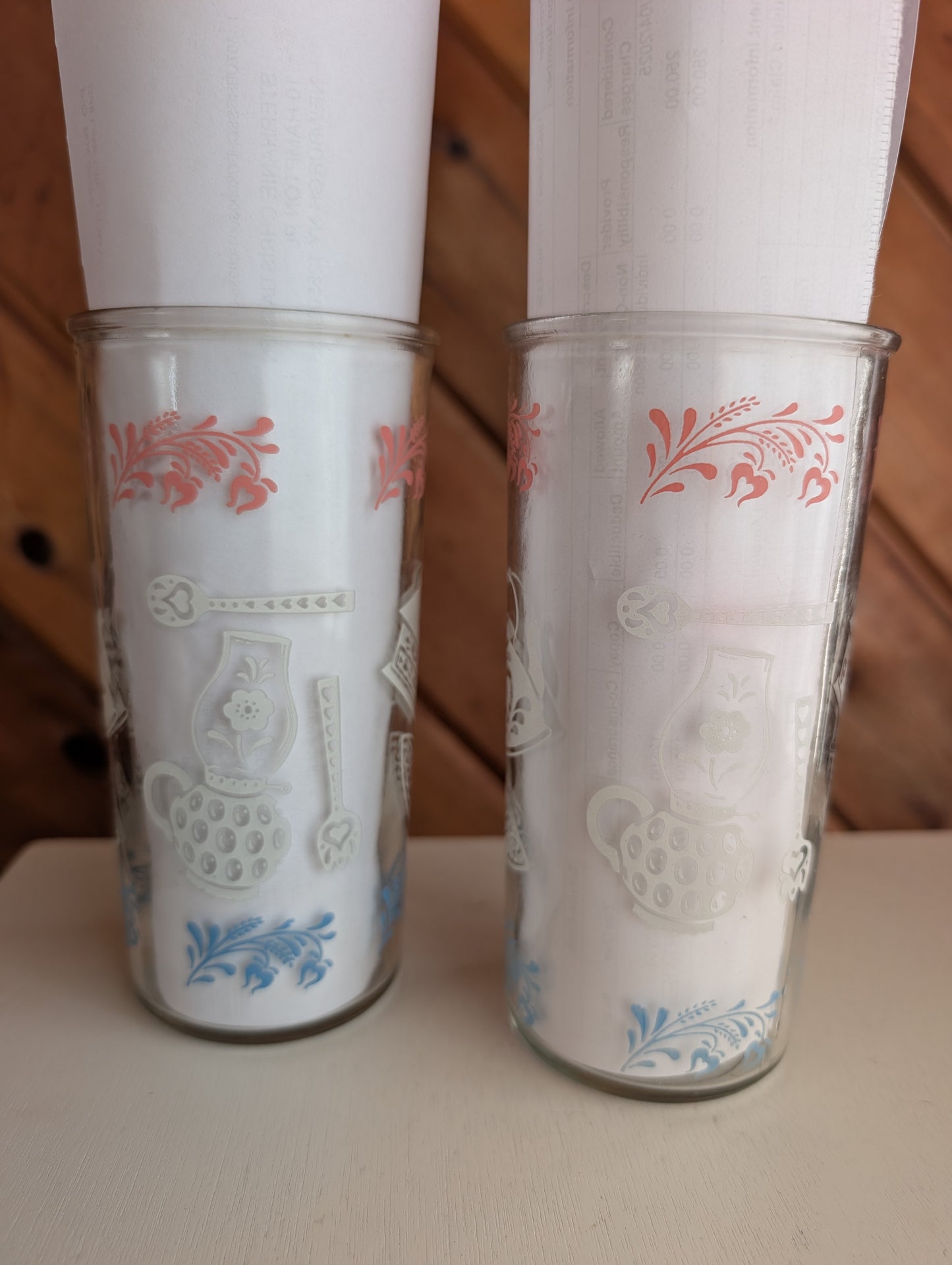 Pair of Vintage Hazel Atlas Kitchen Aides Glasses Featuring Coffee Grinder