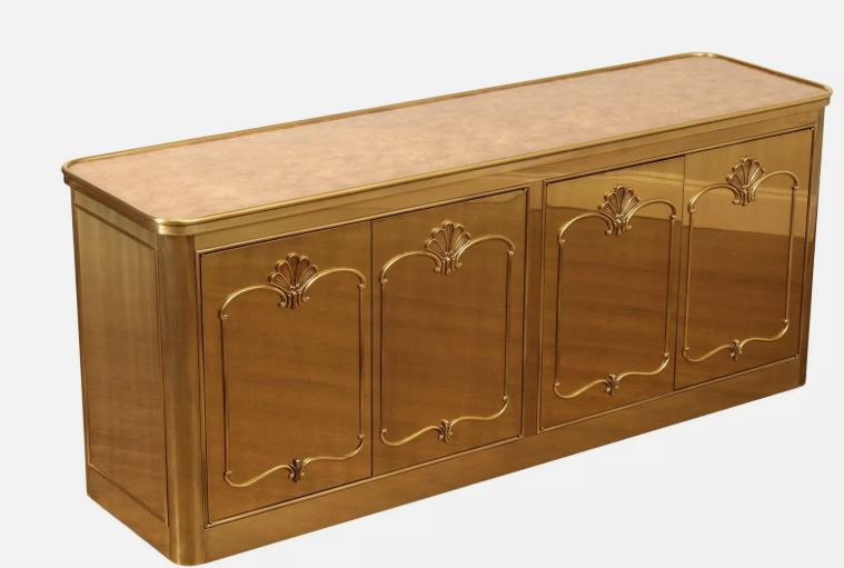 MCM Mastercraft Brass & Burl Wood Credenza