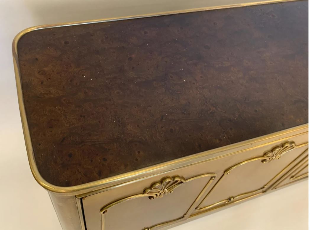 MCM Mastercraft Brass & Burl Wood Credenza