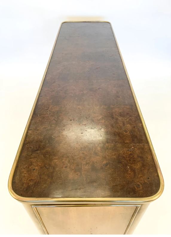 MCM Mastercraft Brass & Burl Wood Credenza