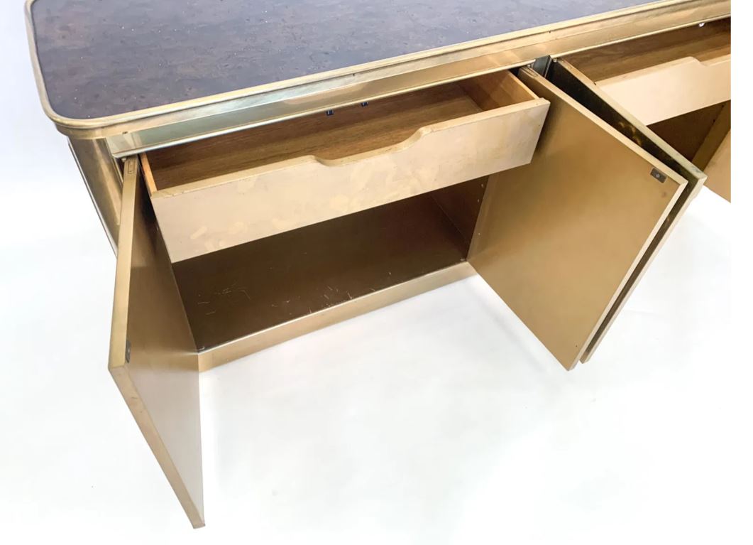 MCM Mastercraft Brass & Burl Wood Credenza