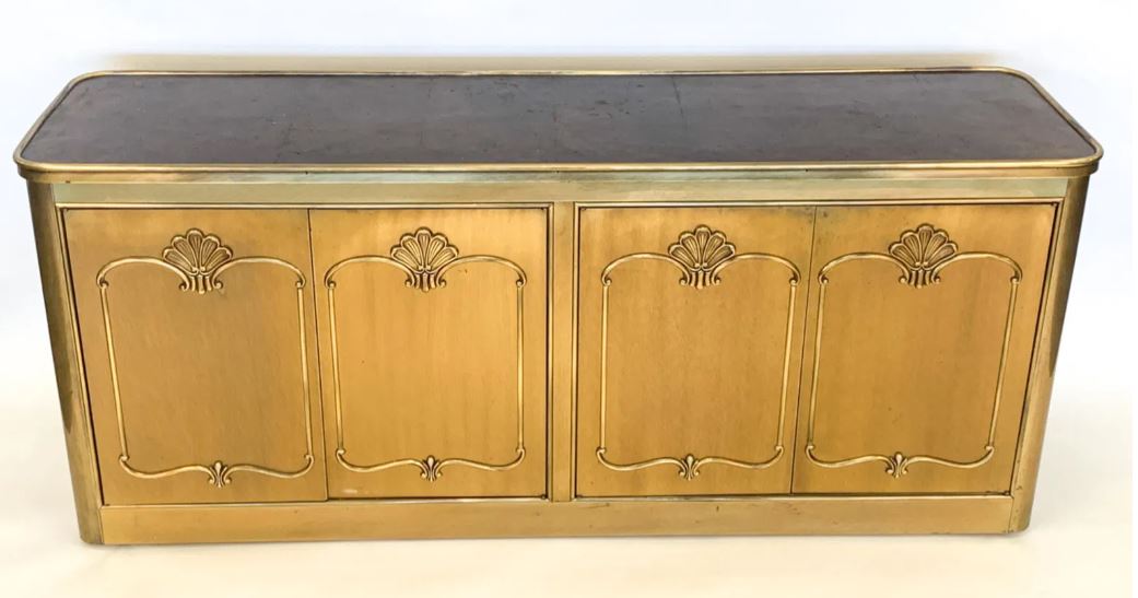 MCM Mastercraft Brass & Burl Wood Credenza