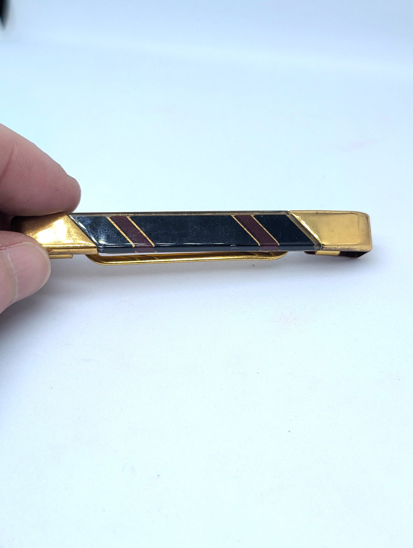 Vintage 80s Tie Clip Gold with Black and Red in Acrylic Design Styled by McCurrach Tie Clip Pats. Pend