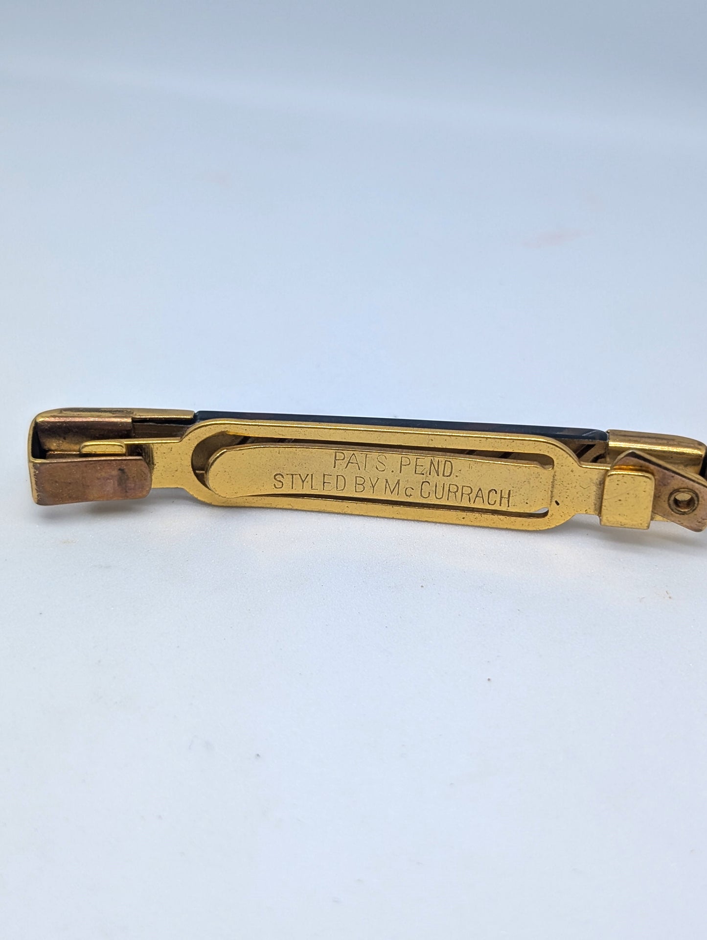Vintage 80s Tie Clip Gold with Black and Red in Acrylic Design Styled by McCurrach Tie Clip Pats. Pend