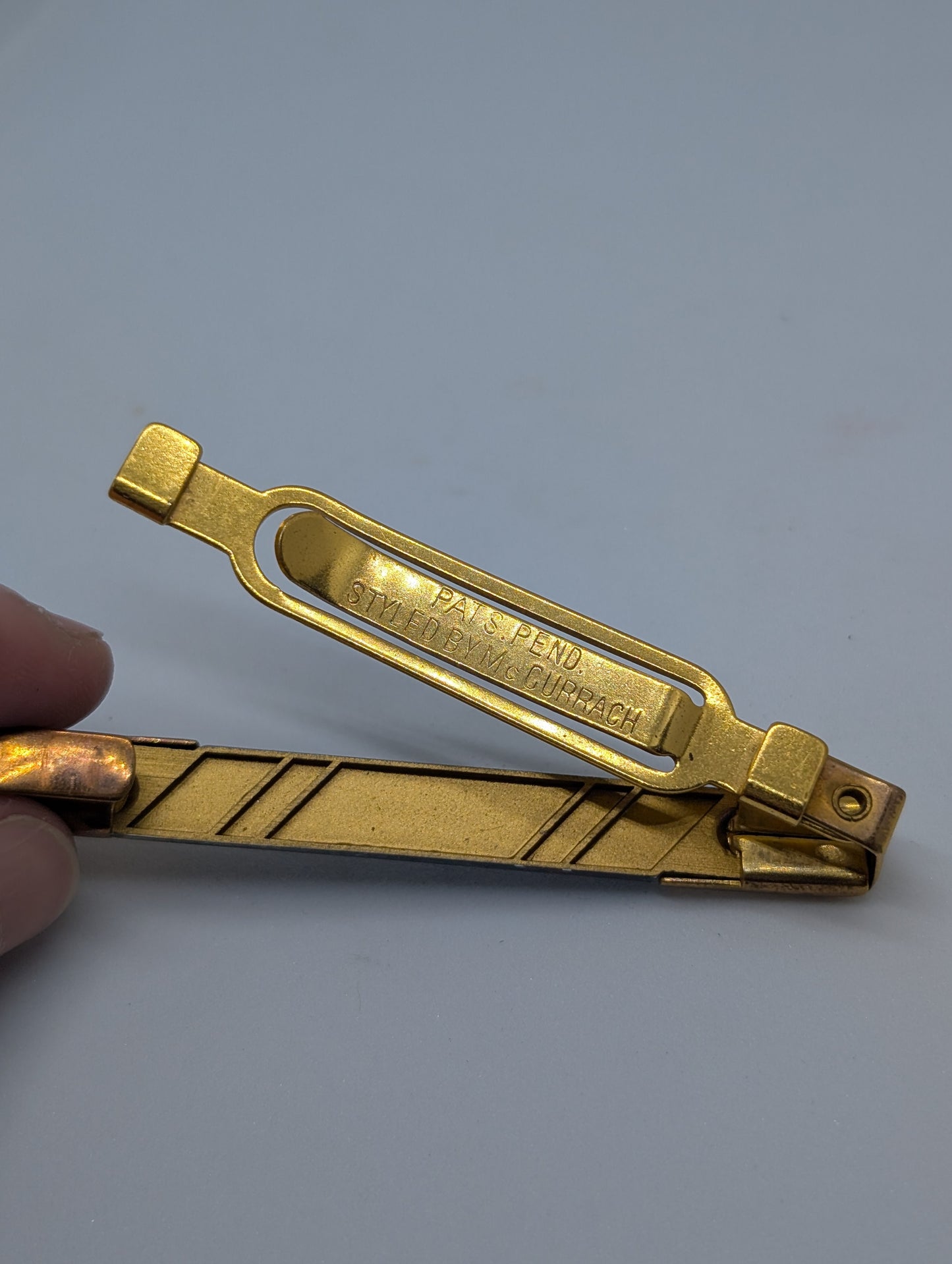 Vintage 80s Tie Clip Gold with Black and Red in Acrylic Design Styled by McCurrach Tie Clip Pats. Pend