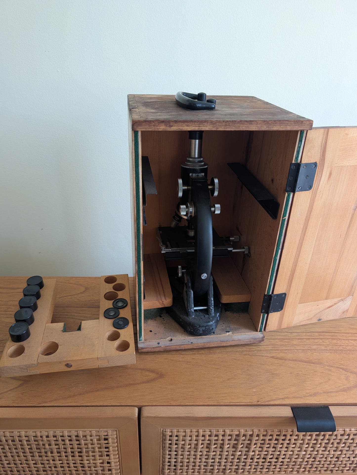 Microscope in Wooden Travel Case