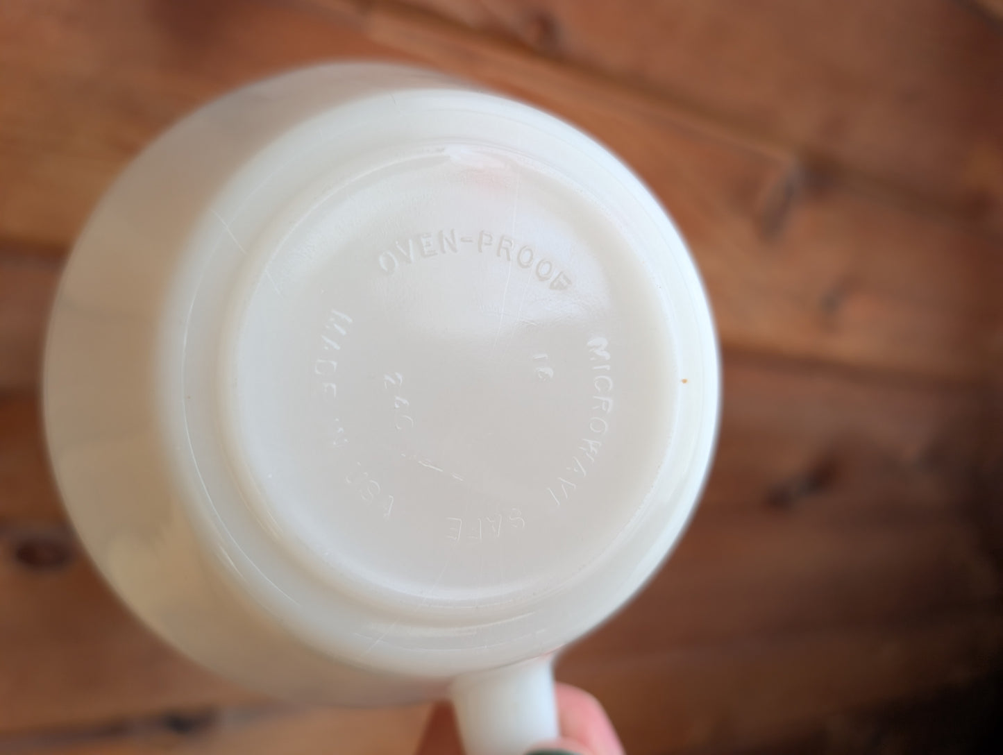 Vintage Anchor Hocking Fire-King Milk Glass Handled Soup/Chili Bowls. Set of 4.,