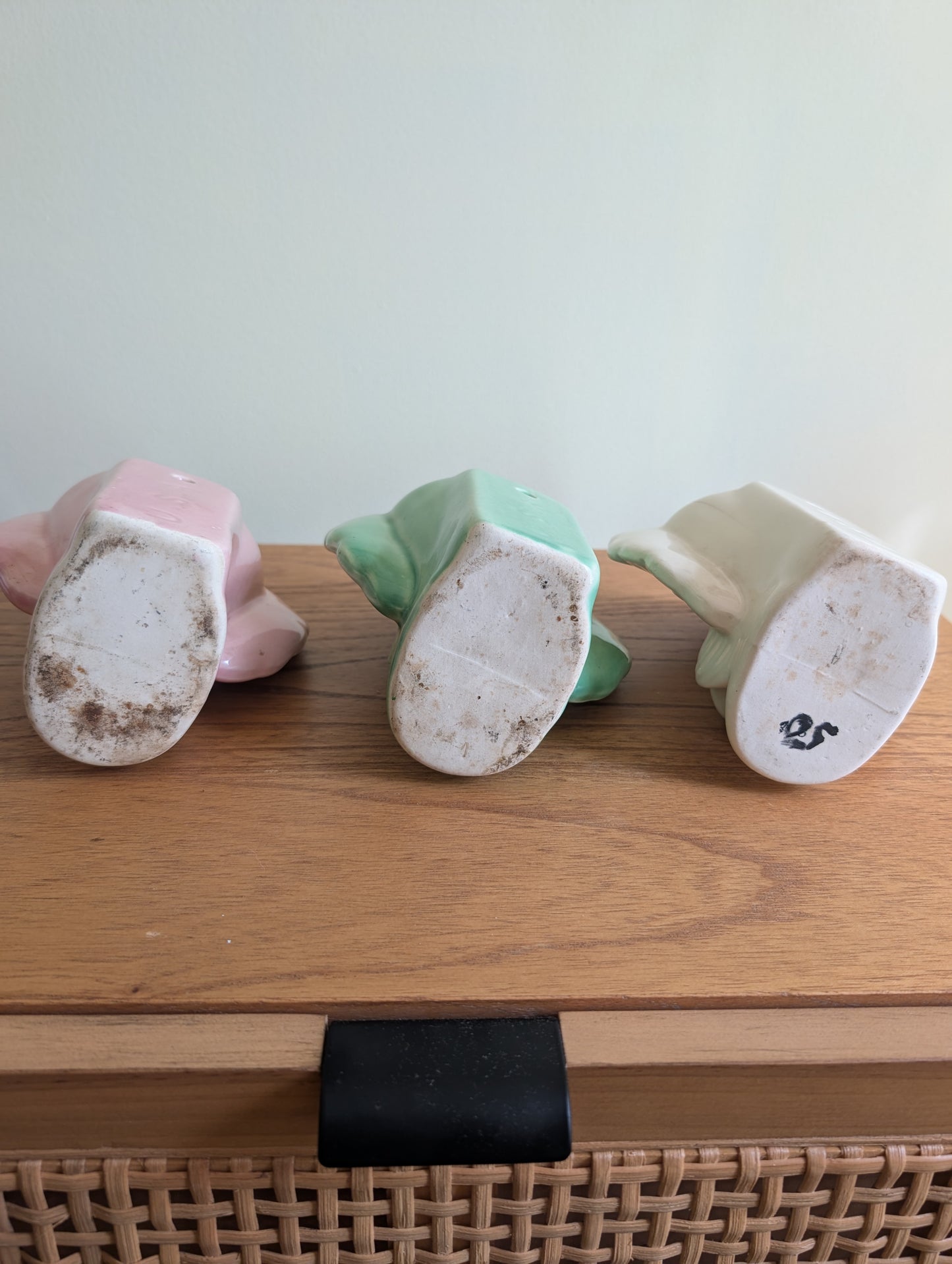 Set of 3 Vintage Ceramic Peacock Wall Planters Made in USA Pink Green and White