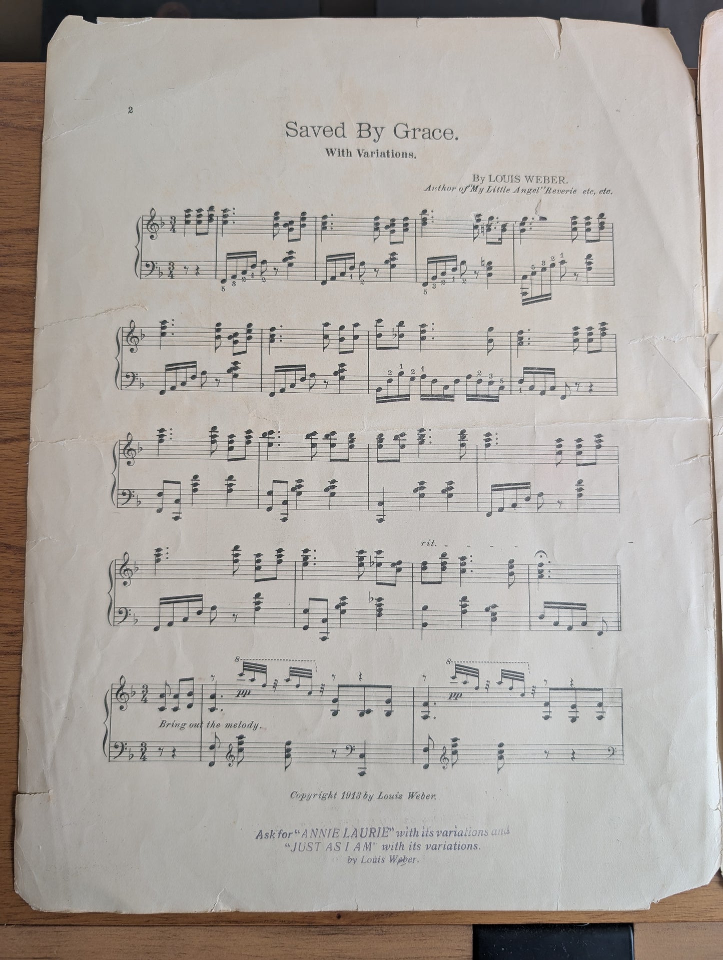 Vintage Piano Sheet Music Saved by Grace