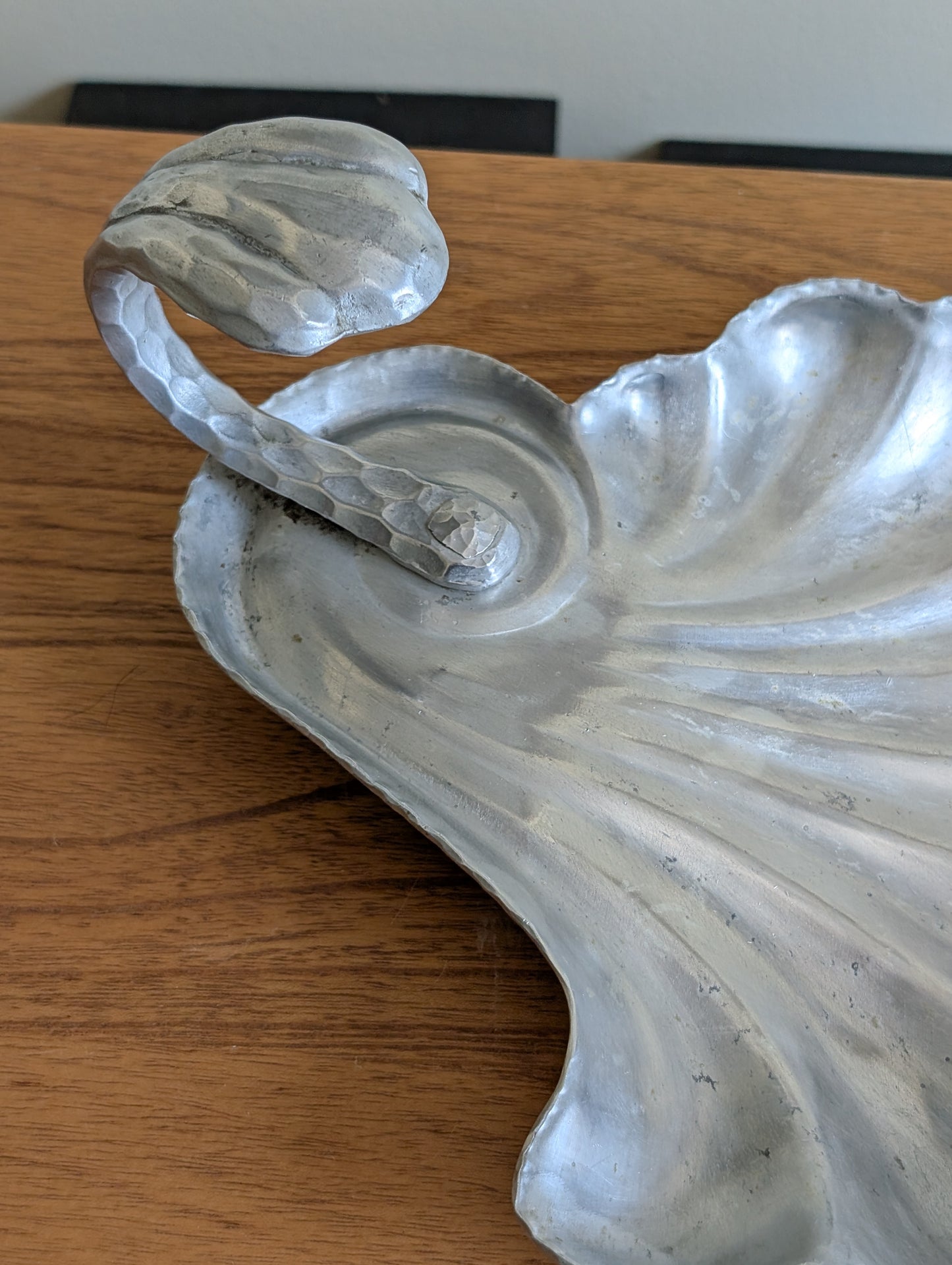 Vintage Scalloped Hammered Aluminum Leaf Dish