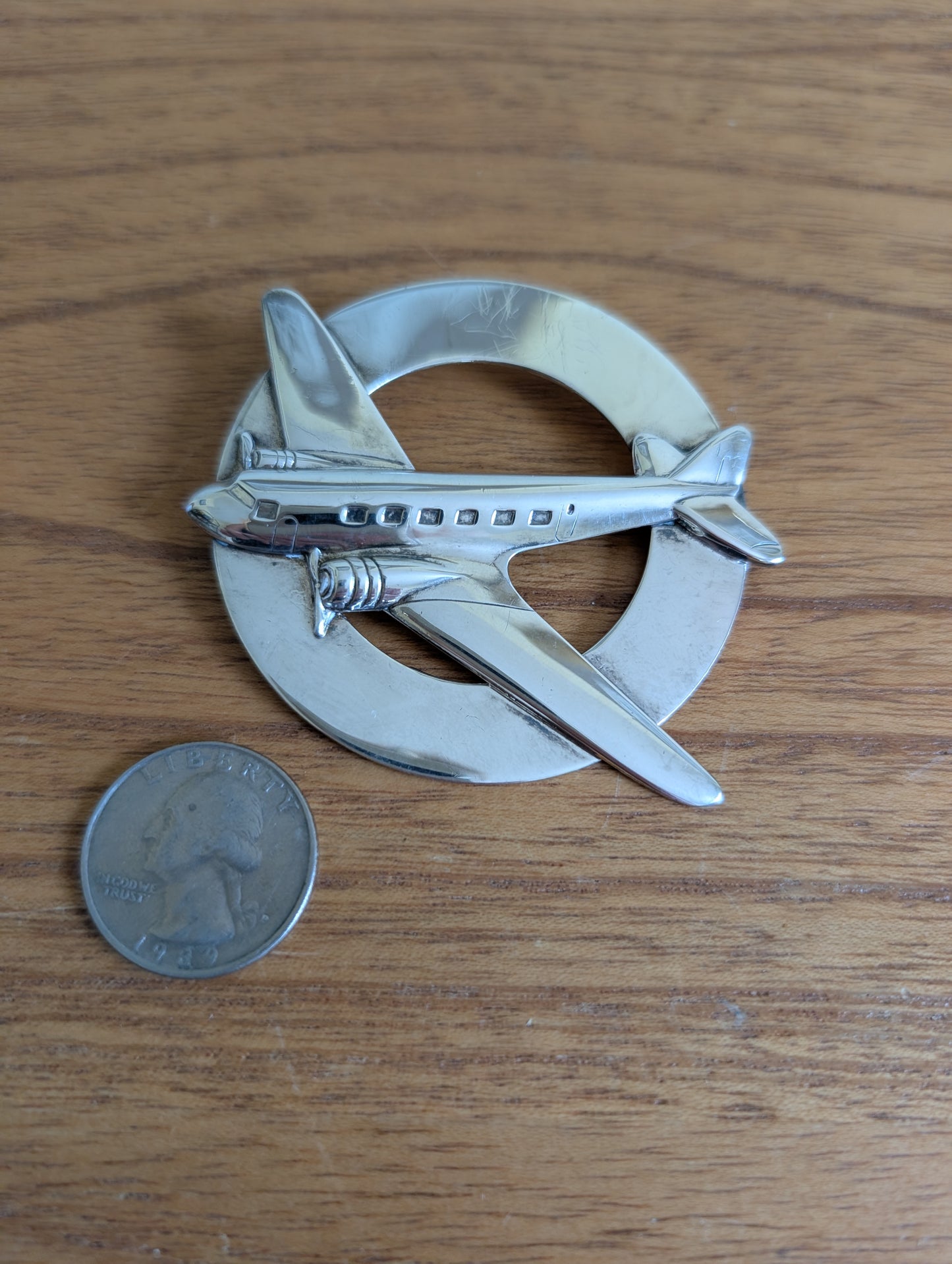 Twin Engine Sterling Silver Airplane Brooch