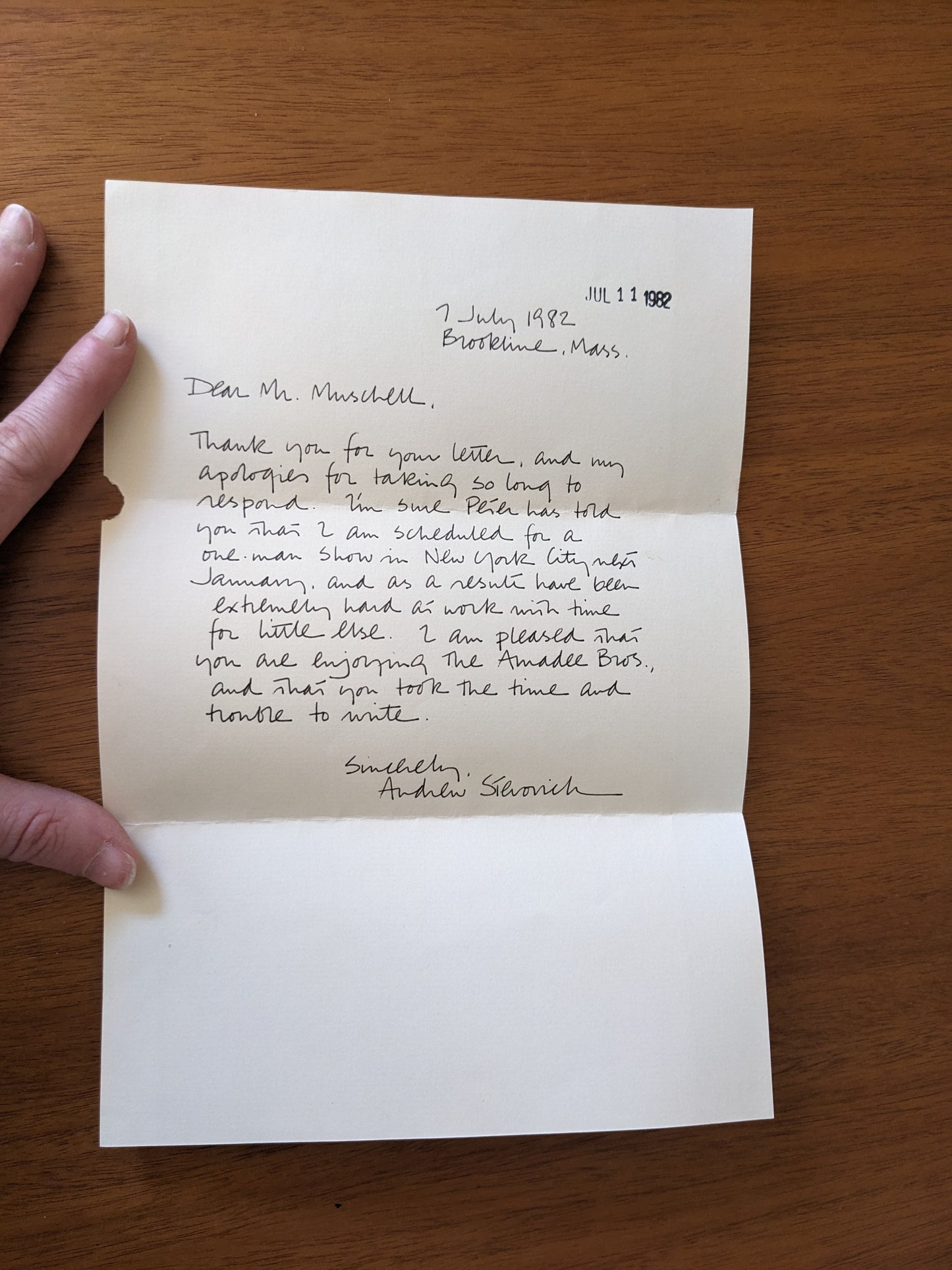 Andrew Stevovich The Amadee Brothers January 1982 Signed with Original Letter