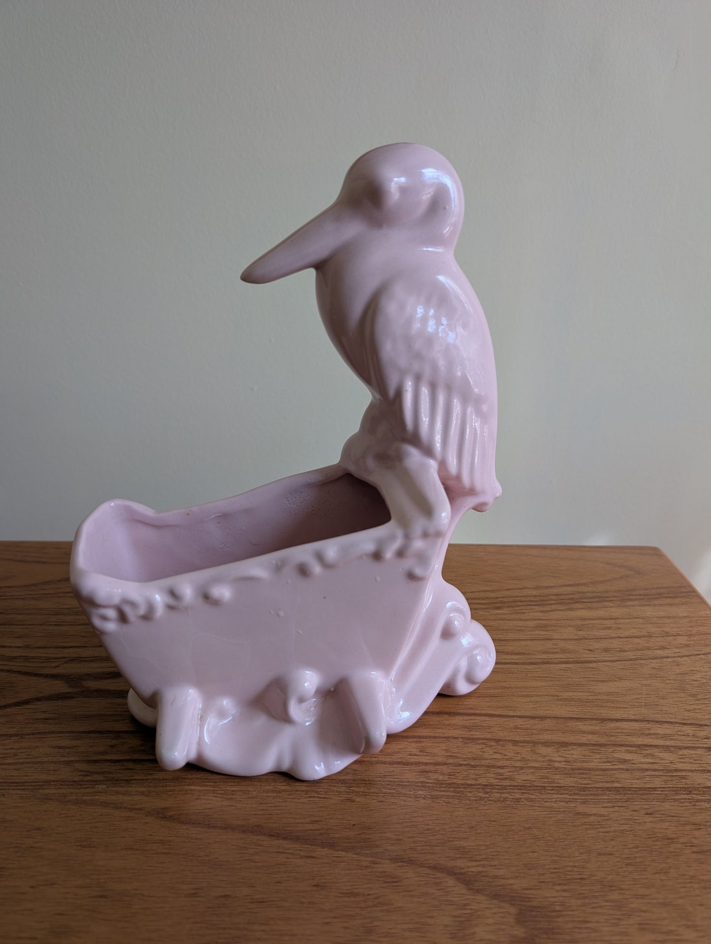 It's A Girl! Vintage Pink Stork Planter with Cradle by Haeger Potteries