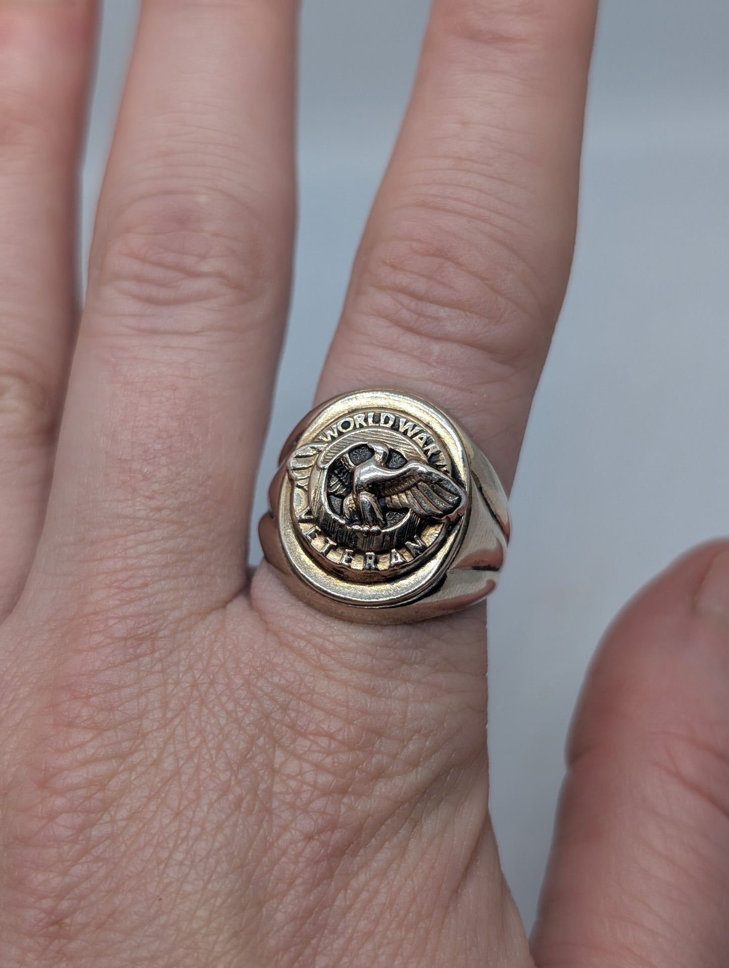 Sterling World War II Veteran Ring with Eagle Size 10 WWII Ring
