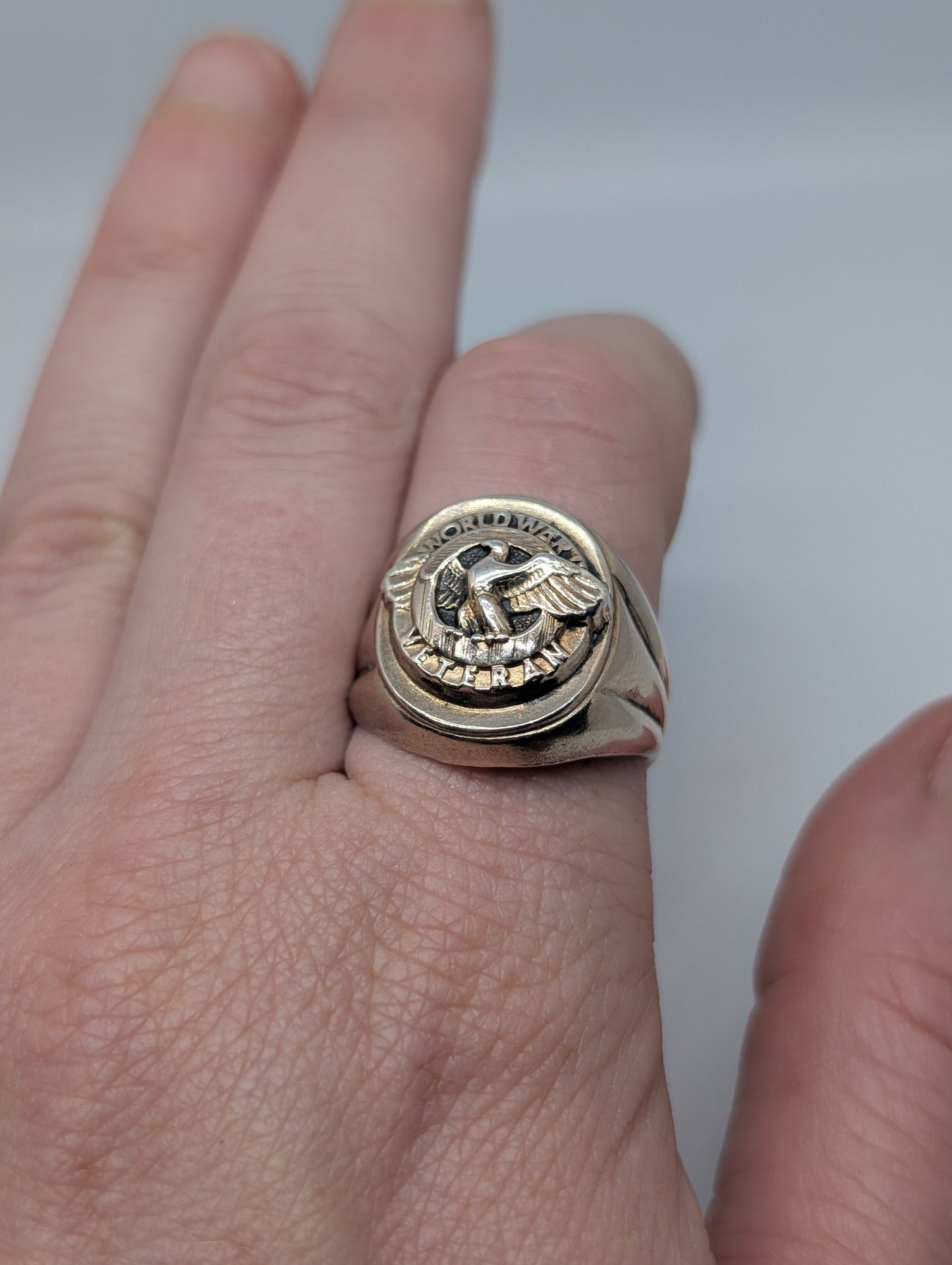 Sterling World War II Veteran Ring with Eagle Size 10 WWII Ring