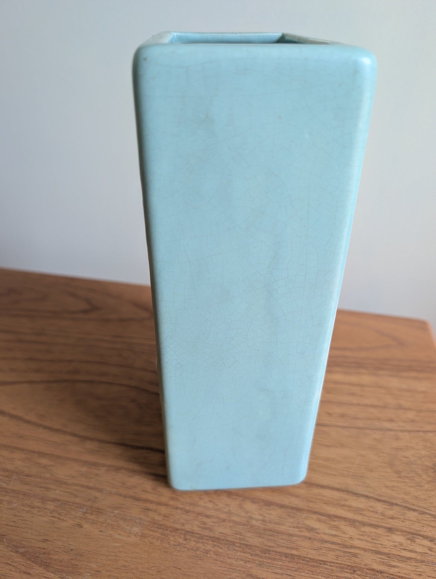 Weller Cameo Pottery 9 Inch Tall Antique Rectangle Vase Green with White Flowers